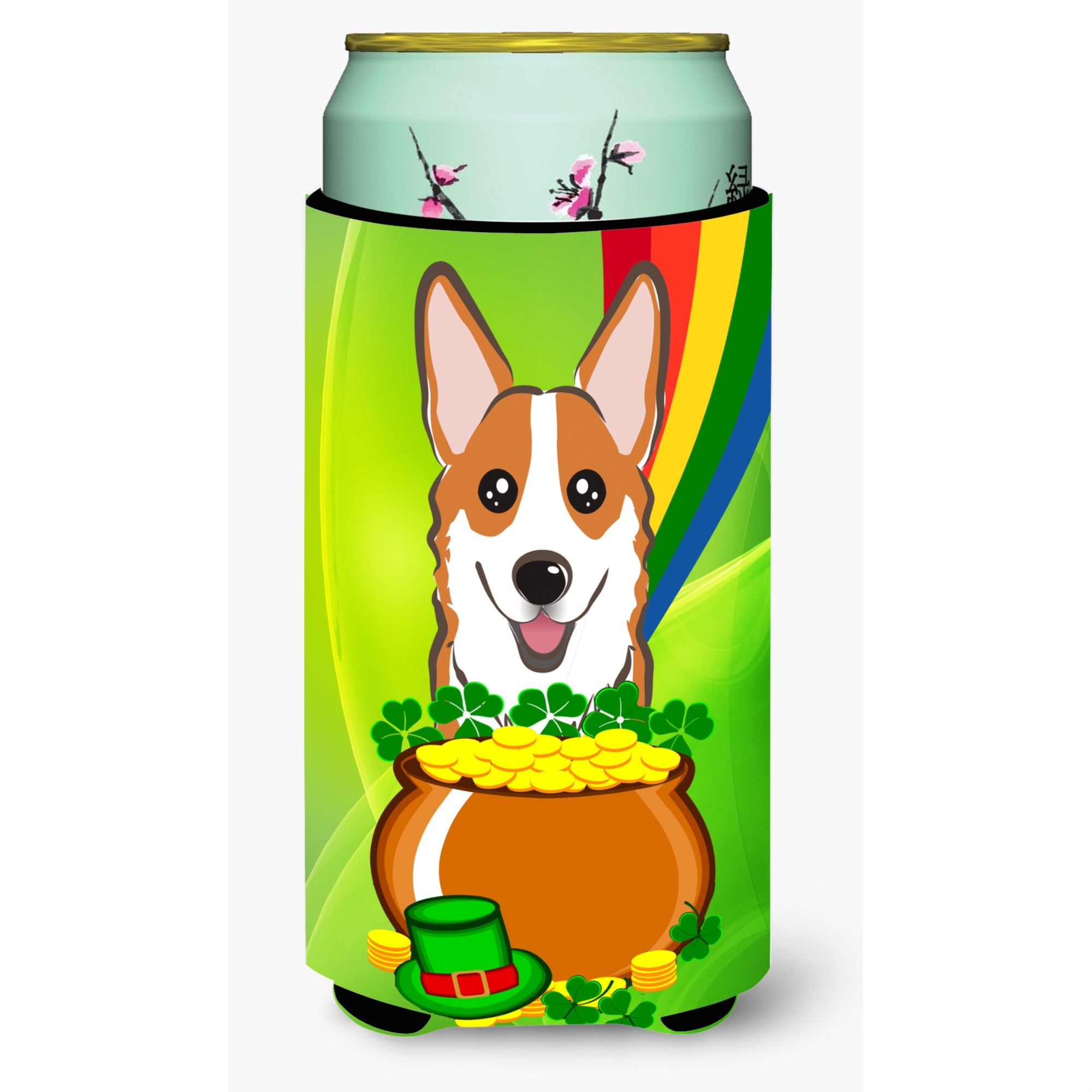 Caroline'S Treasures Bb1998Tbc Red Corgi St. Patrick'S Day Tall Boy Hugger Koozie, Multicolor