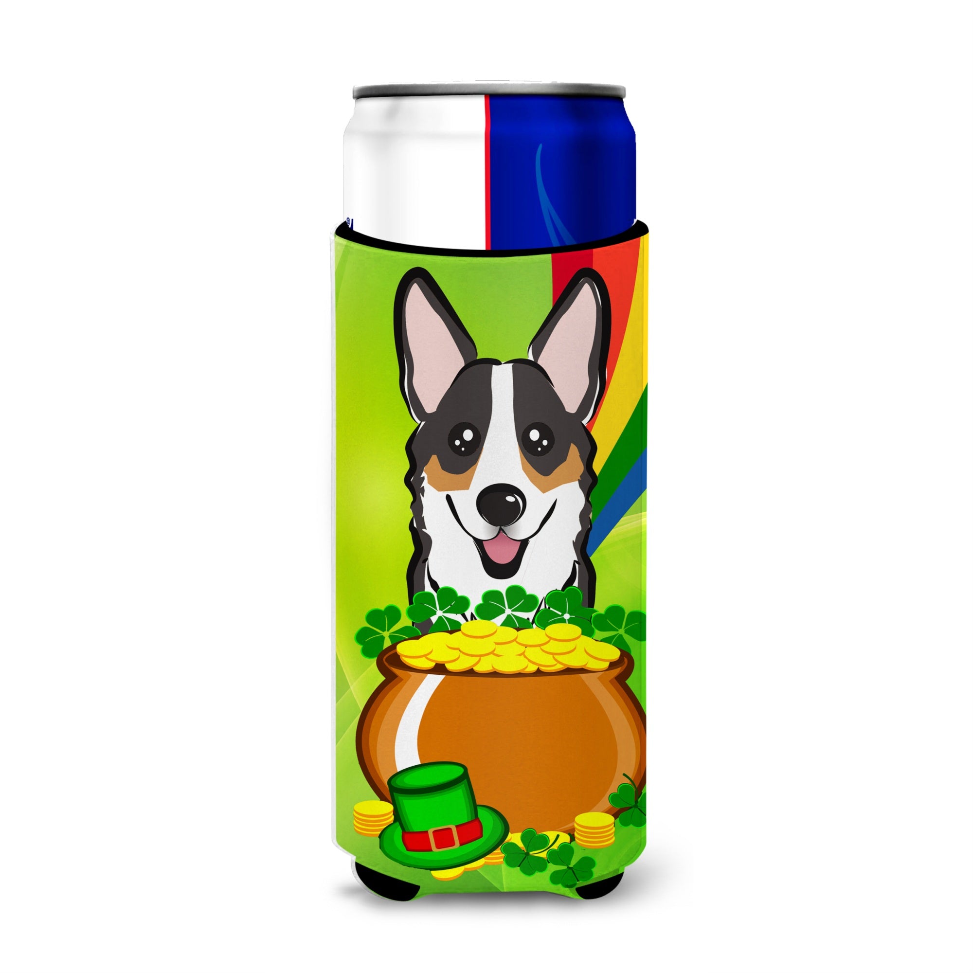 Caroline'S Treasures Bb1999Muk Tricolor Corgi St. Patrick'S Day Michelob Ultra Koozies For Slim Cans, Multicolor