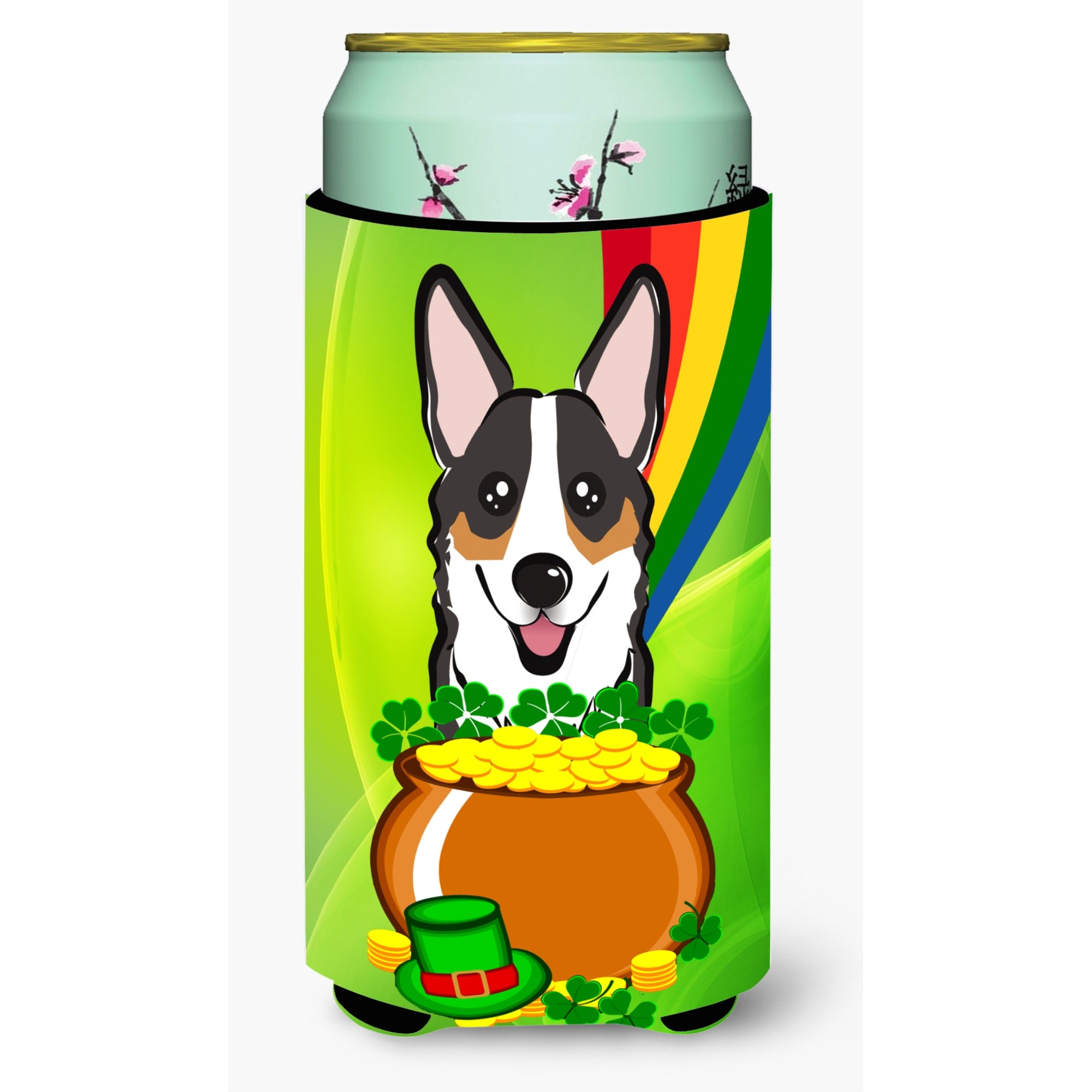 Caroline'S Treasures Bb1999Tbc Tricolor Corgi St. Patrick'S Day Tall Boy Hugger Koozie, Multicolor