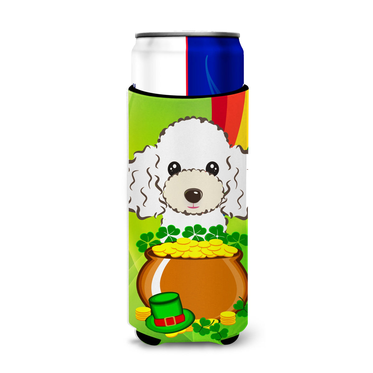Caroline'S Treasures Bb2001Muk White Poodle St. Patrick'S Day Michelob Ultra Koozies For Slim Cans, Multicolor
