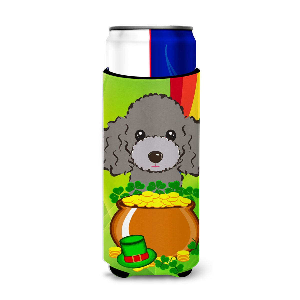 Caroline'S Treasures Bb2003Muk Silver Gray Poodle St. Patrick'S Day Michelob Ultra Koozies For Slim Cans, Multicolor