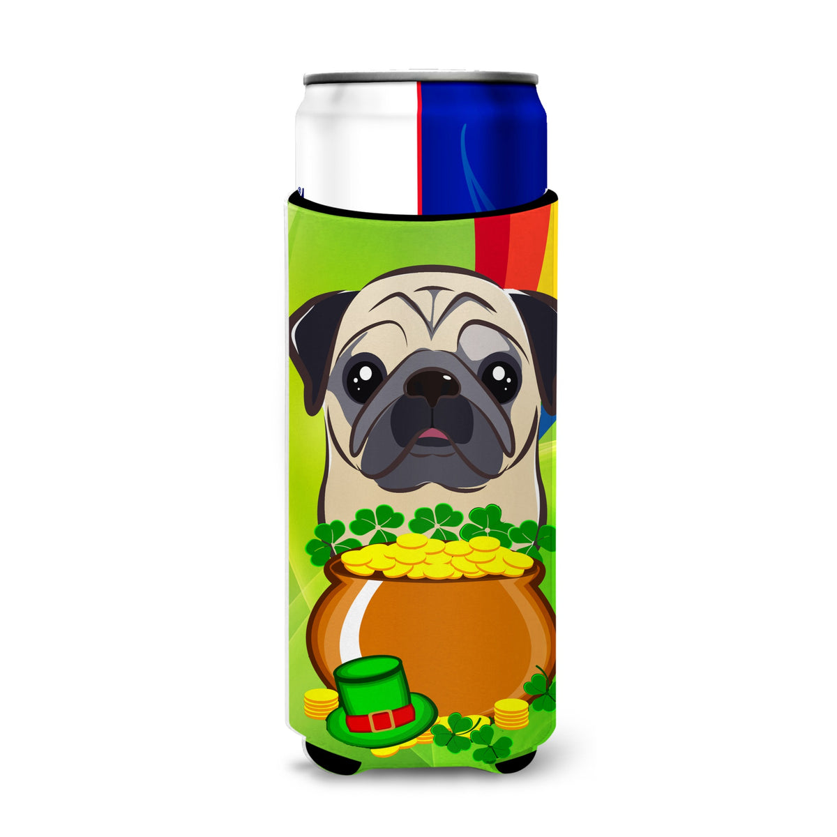 Caroline'S Treasures Bb2006Muk Fawn Pug St. Patrick'S Day Michelob Ultra Koozies For Slim Cans, Multicolor