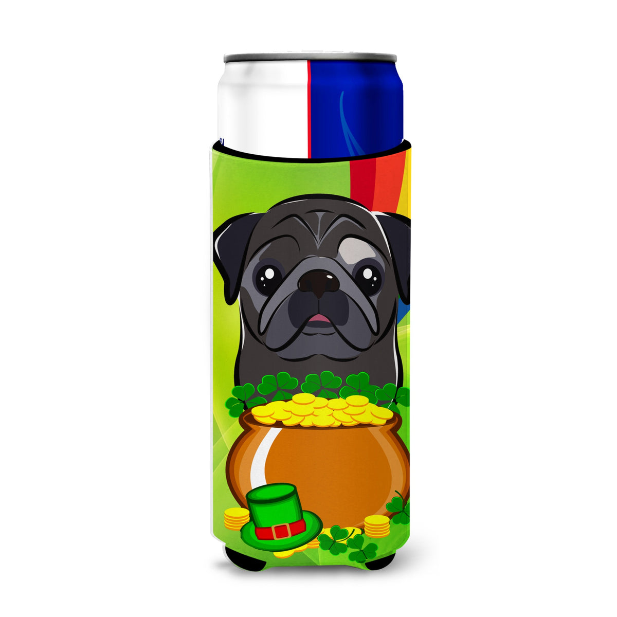 Caroline'S Treasures Bb2007Muk Black Pug St. Patrick'S Day Michelob Ultra Koozies For Slim Cans, Multicolor