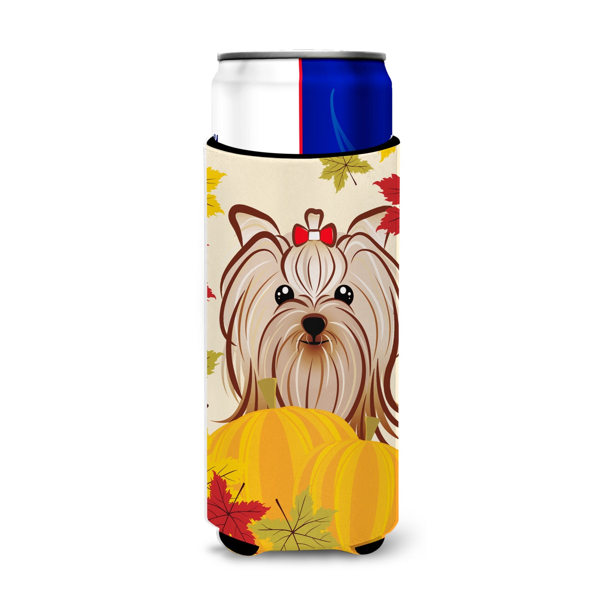 Caroline'S Treasures Bb2010Muk Yorkie Yorkshire Terrier Thanksgiving Michelob Ultra Koozies For Slim Cans, Multicolor