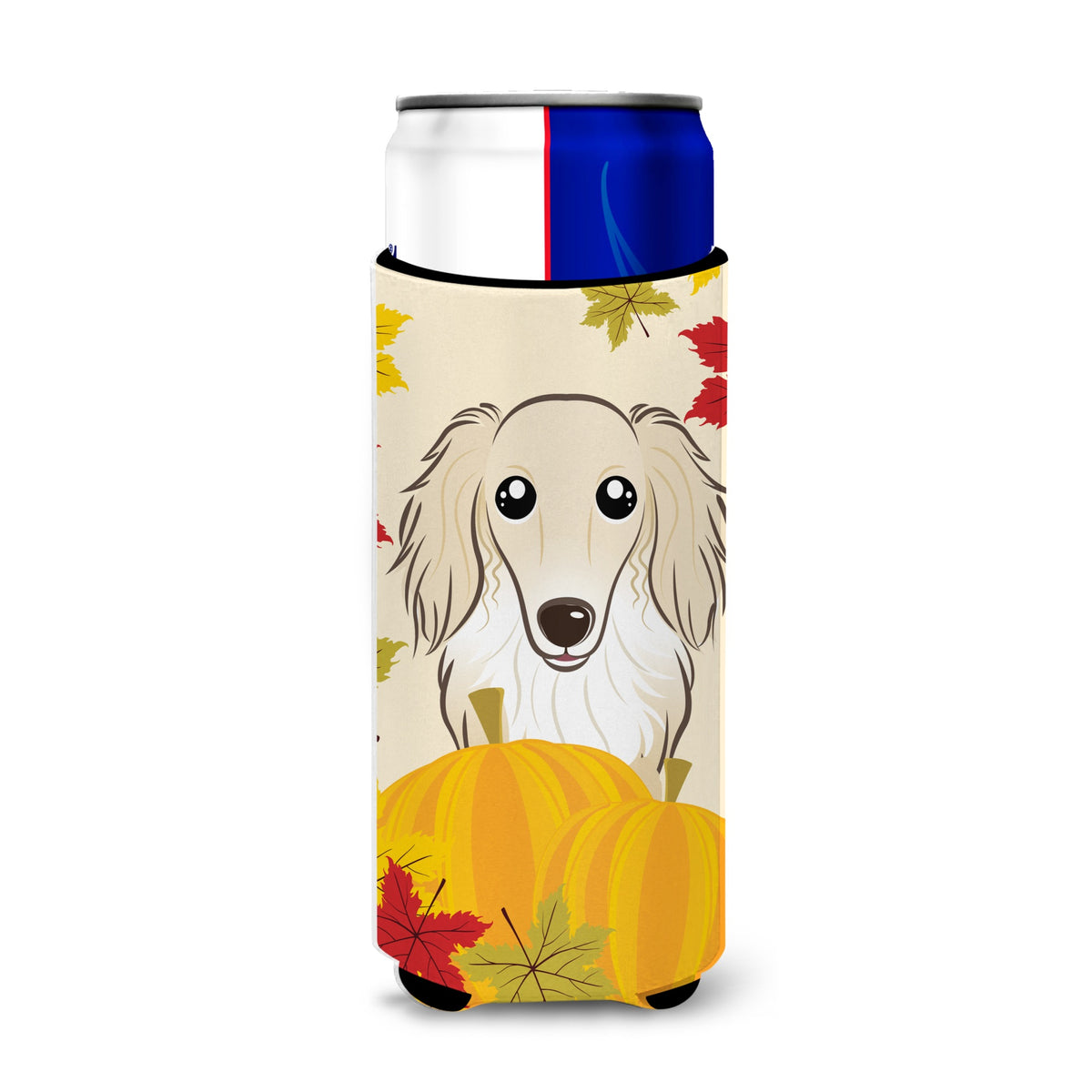 Caroline'S Treasures Bb2018Muk Longhair Crme Dachshund Thanksgiving Michelob Ultra Koozies For Slim Cans, Multicolor