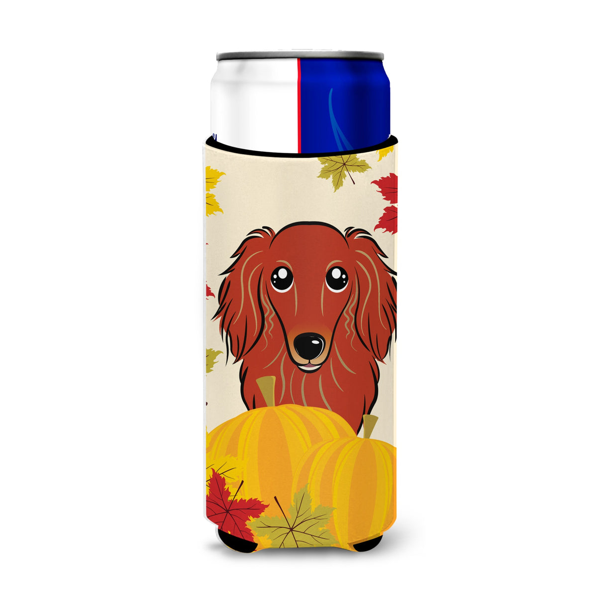 Caroline'S Treasures Bb2020Muk Longhair Red Dachshund Thanksgiving Michelob Ultra Koozies For Slim Cans, Multicolor