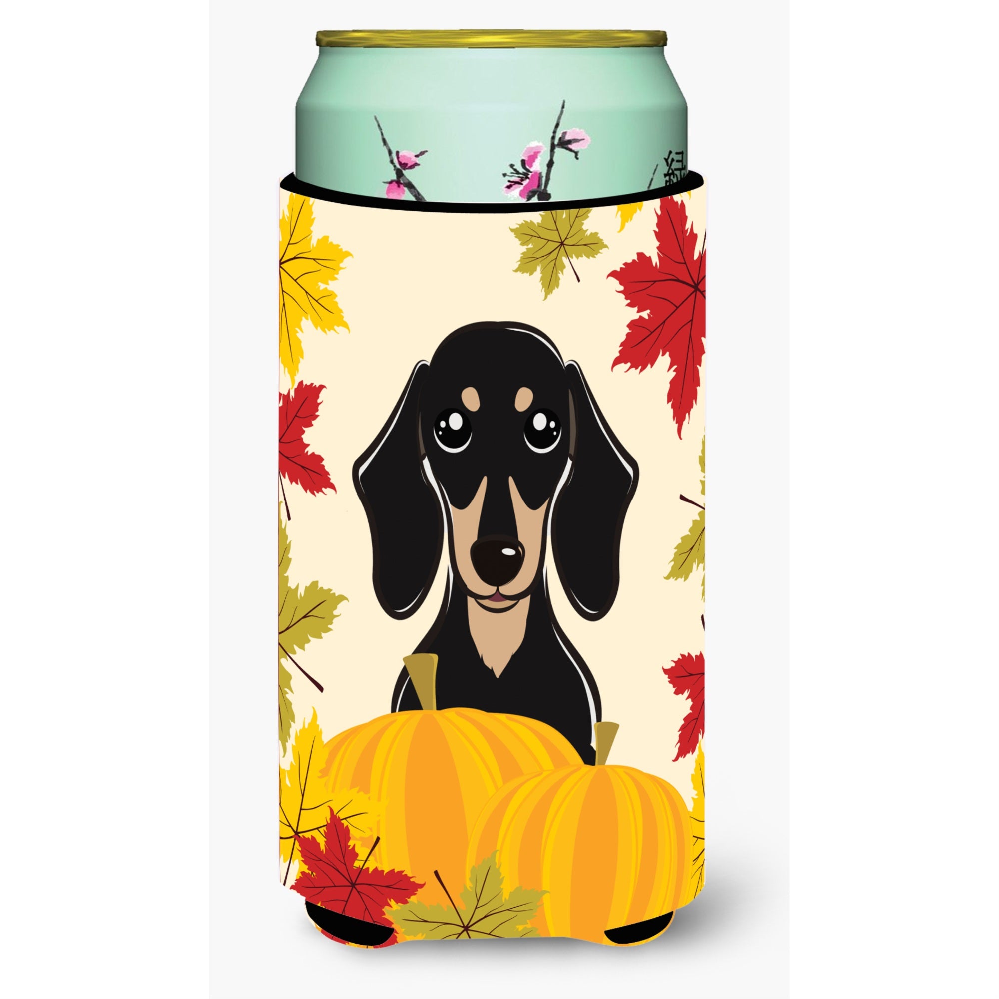 Caroline'S Treasures Bb2021Tbc Smooth Black And Tan Dachshund Thanksgiving Tall Boy Hugger Koozie, Multicolor