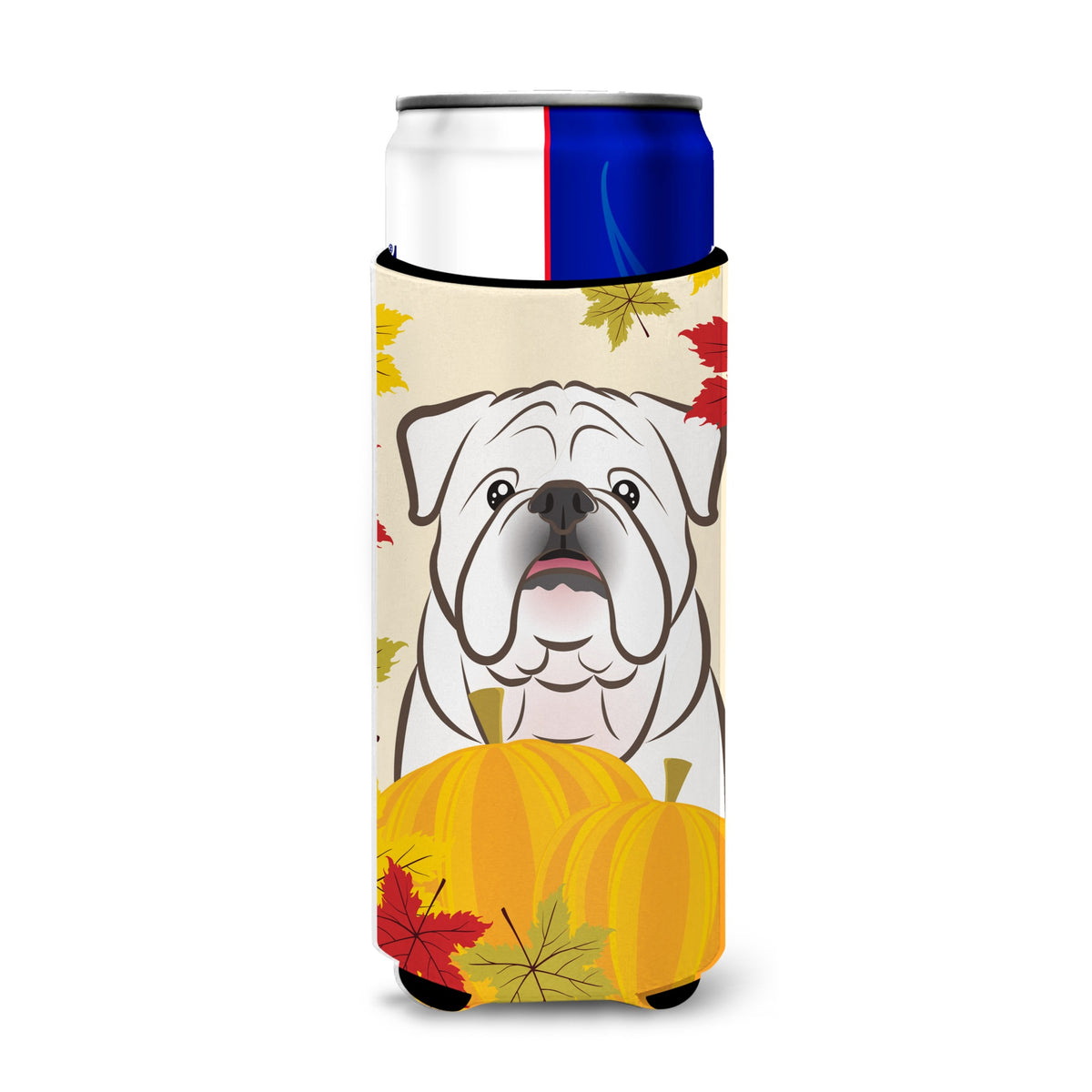 Caroline'S Treasures Bb2026Muk White English Bulldog Thanksgiving Michelob Ultra Koozies For Slim Cans, Multicolor