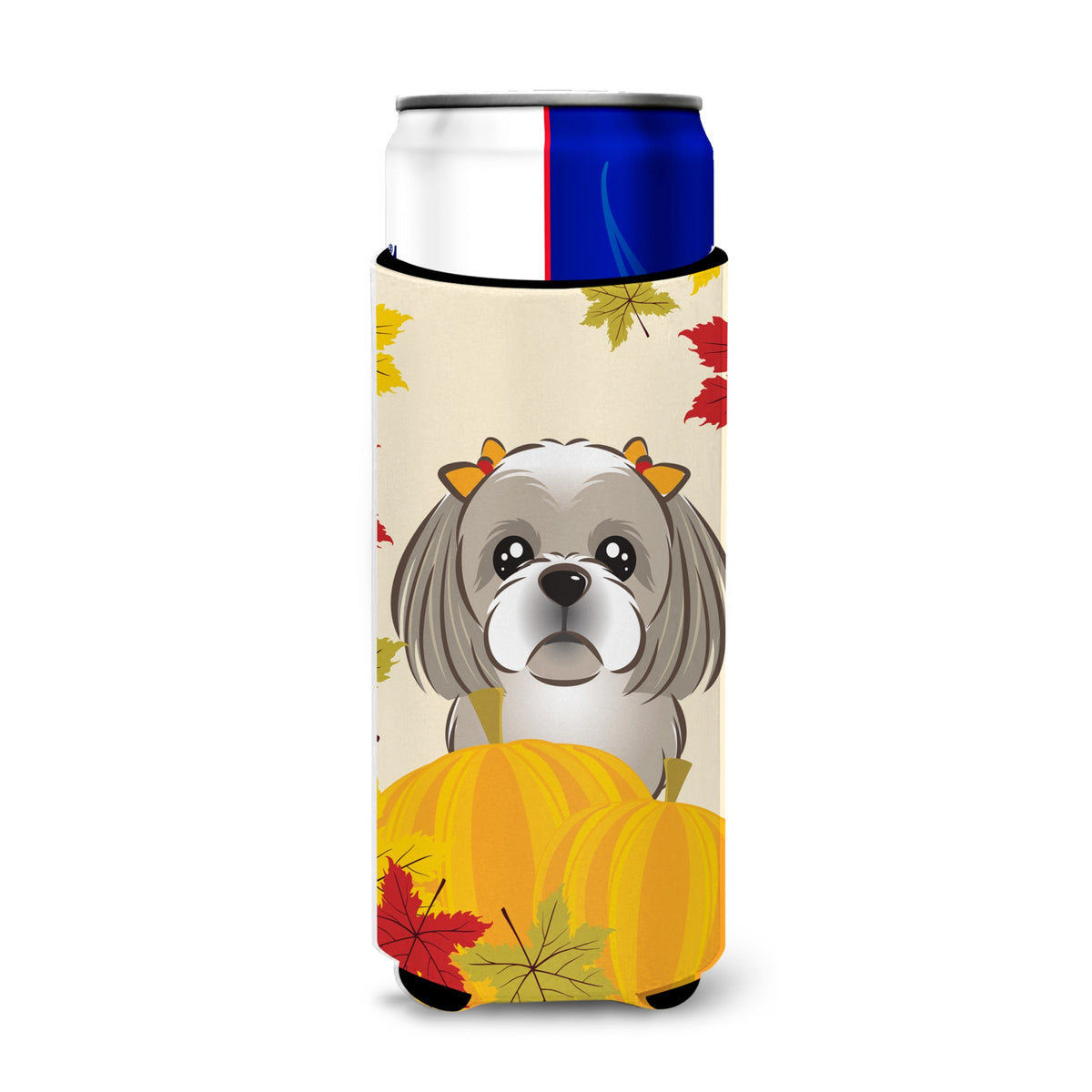 Caroline'S Treasures Bb2056Muk Gray Silver Shih Tzu Thanksgiving Michelob Ultra Koozies For Slim Cans, Multicolor