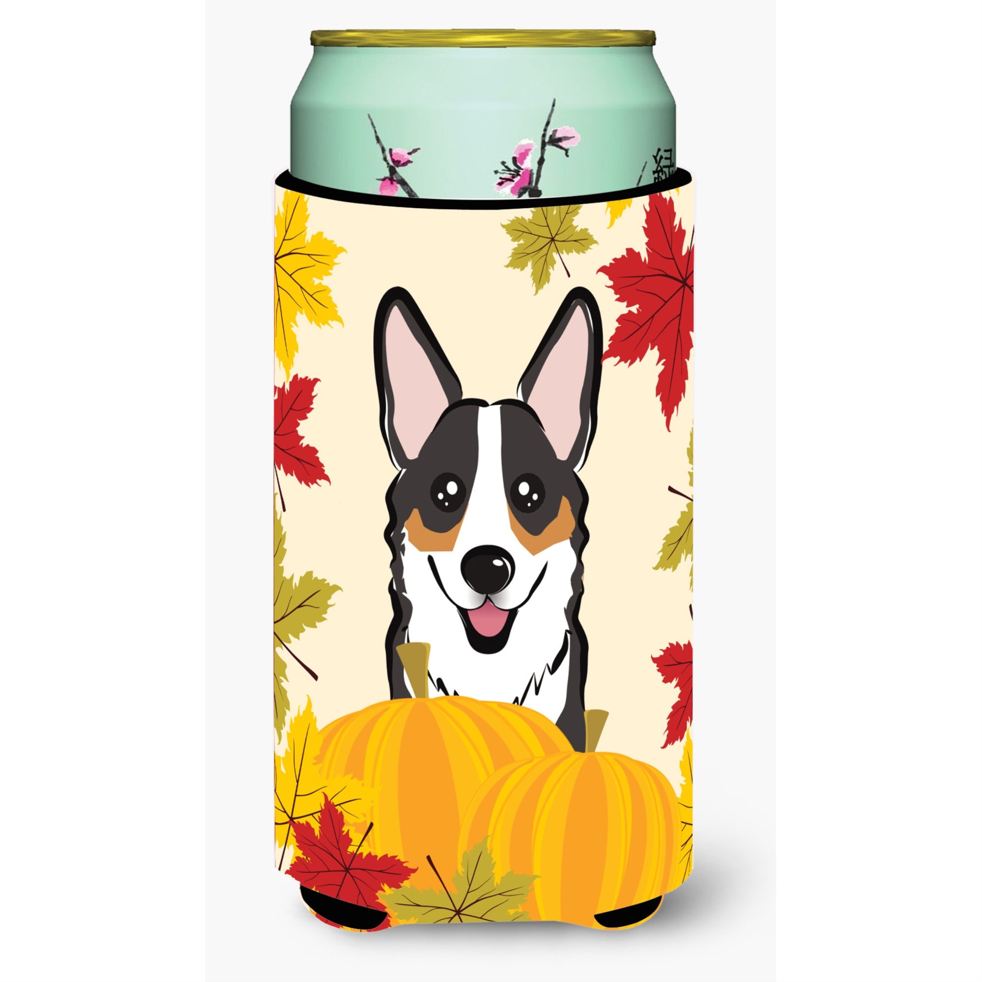 Caroline'S Treasures Bb2061Tbc Tricolor Corgi Thanksgiving Tall Boy Hugger Koozie, Multicolor