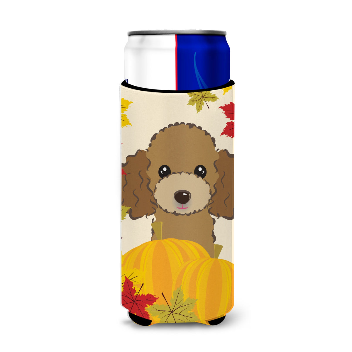 Caroline'S Treasures Bb2062Muk Chocolate Brown Poodle Thanksgiving Michelob Ultra Koozies For Slim Cans, Multicolor