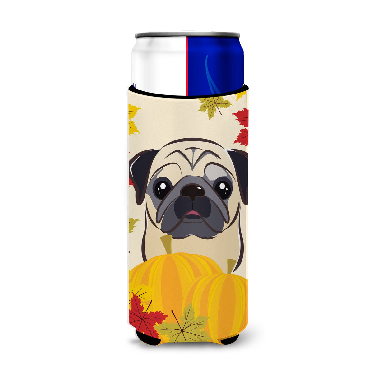 Caroline'S Treasures Bb2068Muk Fawn Pug Thanksgiving Michelob Ultra Koozies For Slim Cans, Multicolor