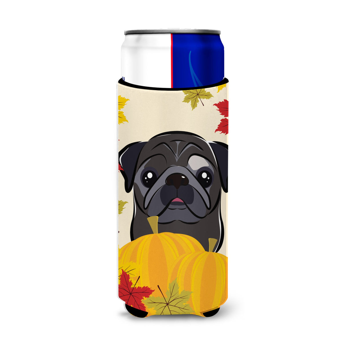 Caroline'S Treasures Bb2069Muk Black Pug Thanksgiving Michelob Ultra Koozies For Slim Cans, Multicolor