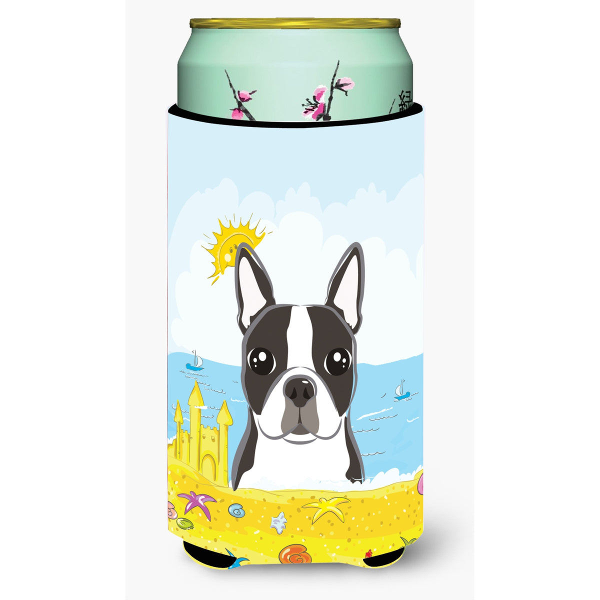 Caroline'S Treasures Bb2071Tbc Boston Terrier Summer Beach Tall Boy Hugger Koozie, Multicolor