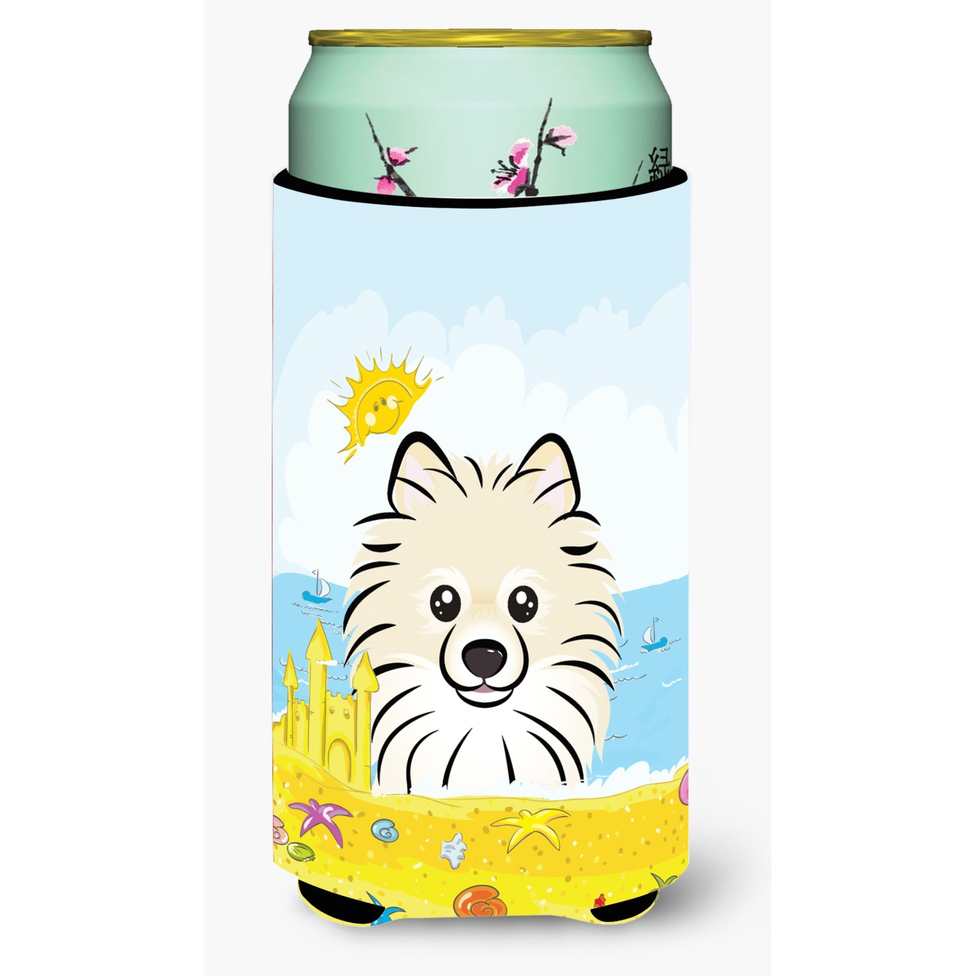 Caroline'S Treasures Bb2075Tbc Pomeranian Summer Beach Tall Boy Hugger Koozie, Multicolor