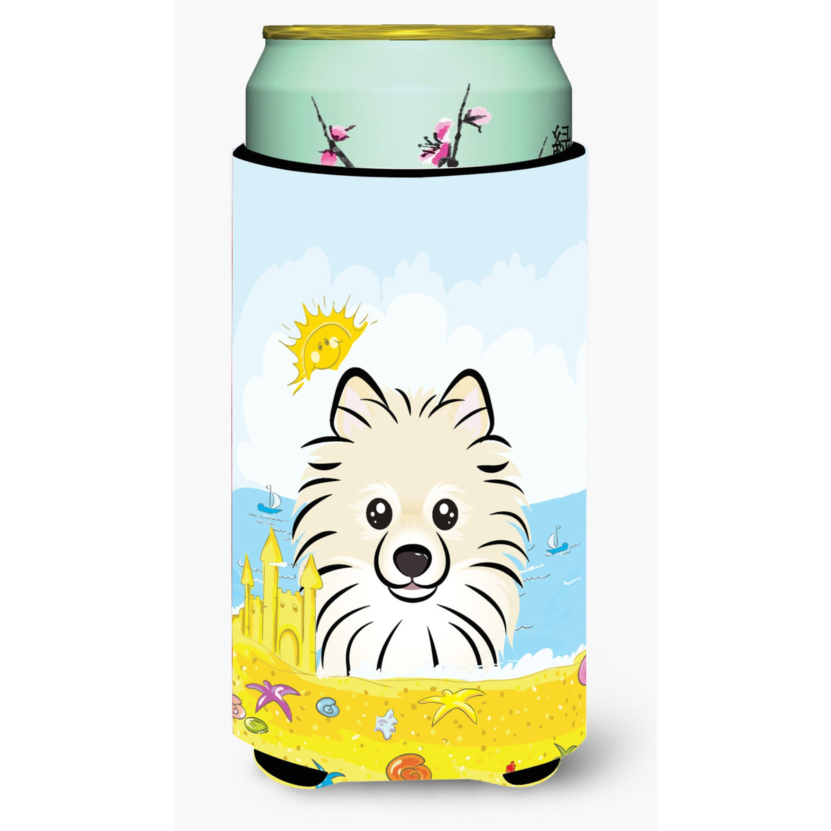 Caroline'S Treasures Bb2075Tbc Pomeranian Summer Beach Tall Boy Hugger Koozie, Multicolor