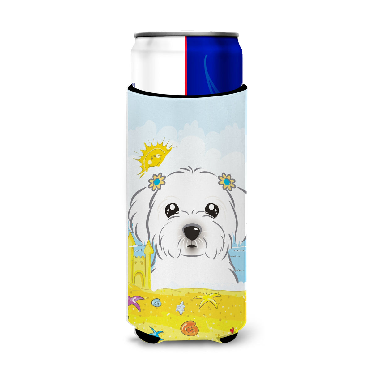 Caroline'S Treasures Bb2076Muk Maltese Summer Beach Michelob Ultra Koozies For Slim Cans, Multicolor