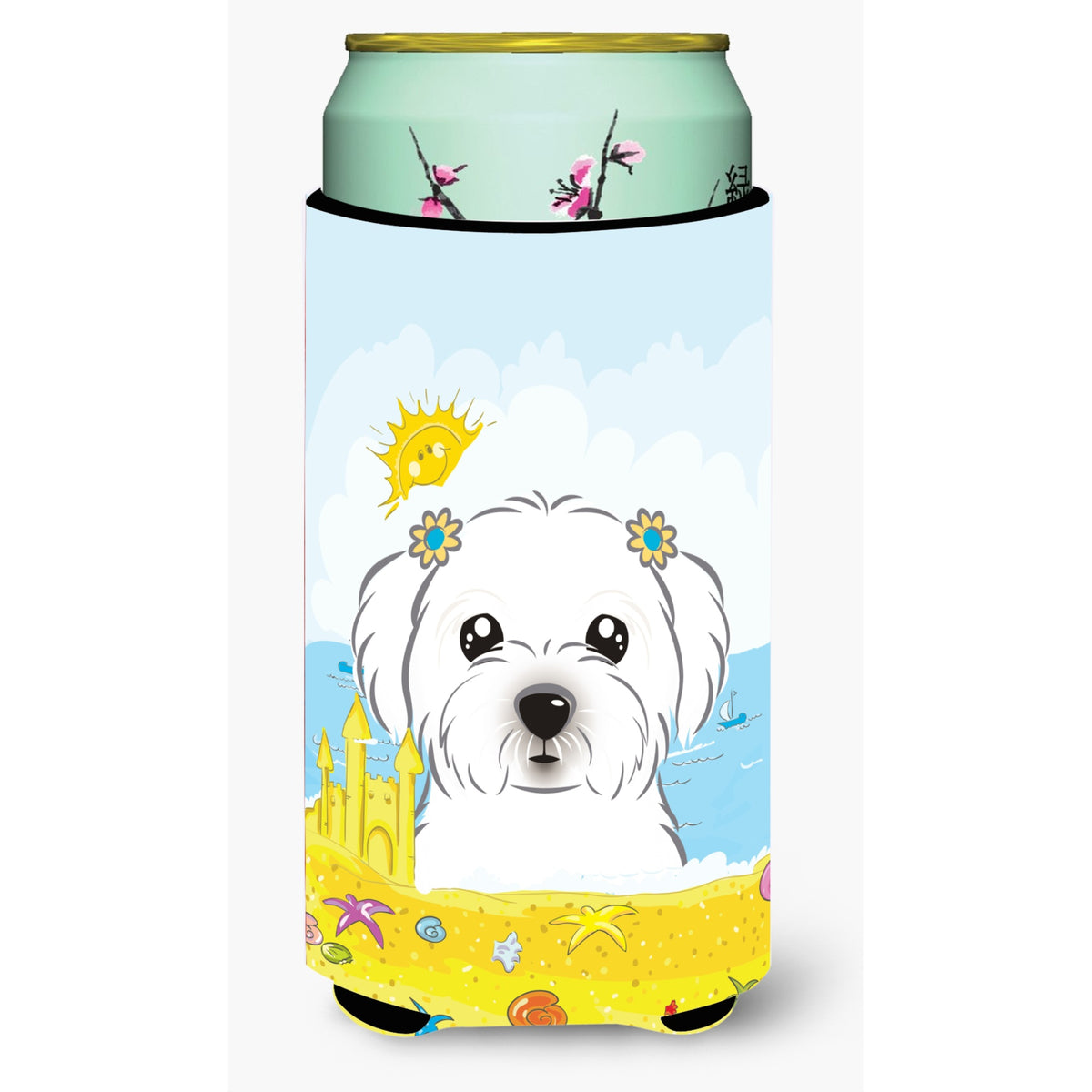 Caroline'S Treasures Bb2076Tbc Maltese Summer Beach Tall Boy Hugger Koozie, Multicolor