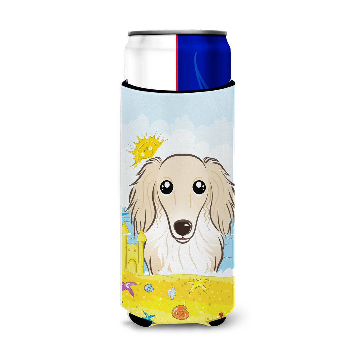 Caroline'S Treasures Bb2080Muk Longhair Crme Dachshund Summer Beach Michelob Ultra Koozies For Slim Cans, Multicolor