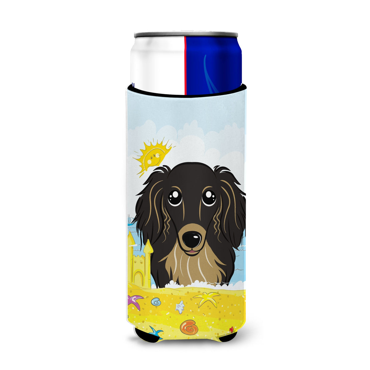 Caroline'S Treasures Bb2081Muk Longhair Black And Tan Dachshund Summer Beach Michelob Ultra Koozies For Slim Cans, Multico
