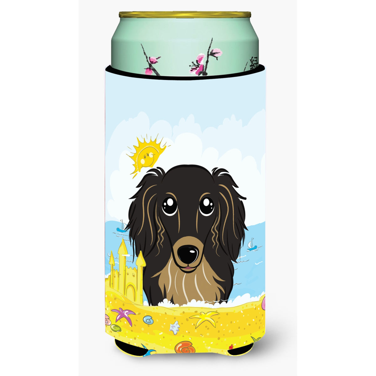 Caroline'S Treasures Bb2081Tbc Longhair Black And Tan Dachshund Summer Beach Tall Boy Hugger Koozie, Multicolor
