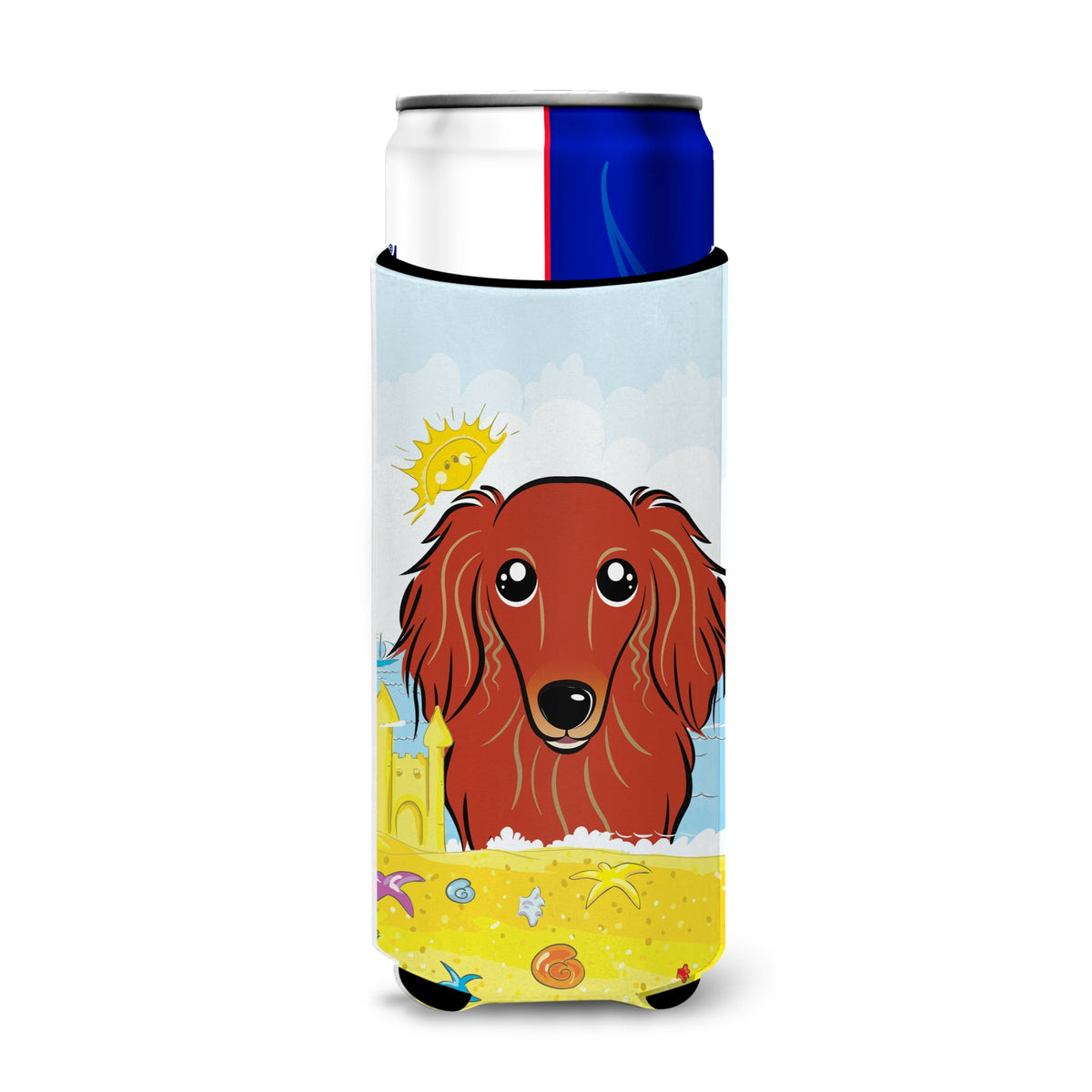 Caroline'S Treasures Bb2082Muk Longhair Red Dachshund Summer Beach Michelob Ultra Koozies For Slim Cans, Multicolor