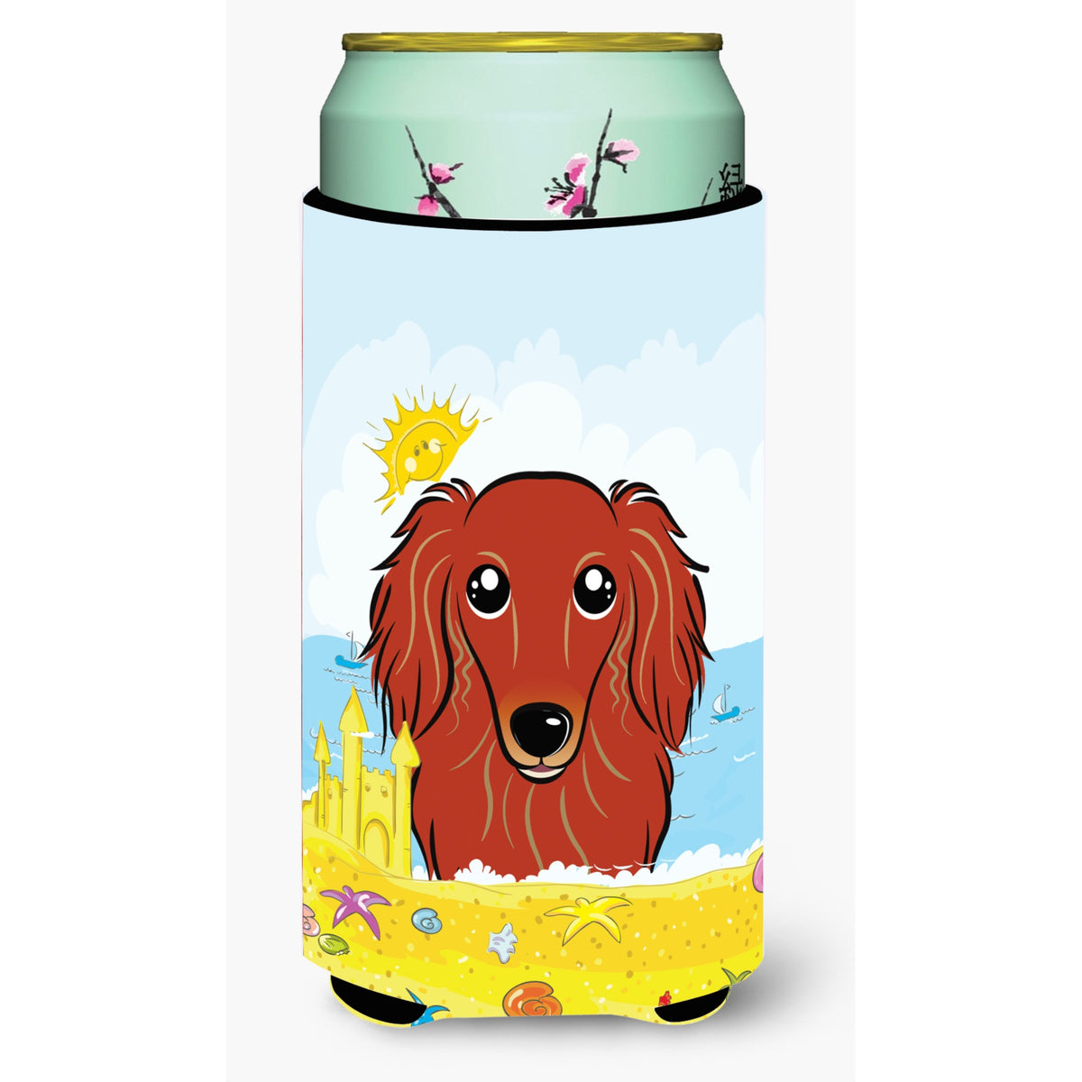 Caroline'S Treasures Bb2082Tbc Longhair Red Dachshund Summer Beach Tall Boy Hugger Koozie, Multicolor