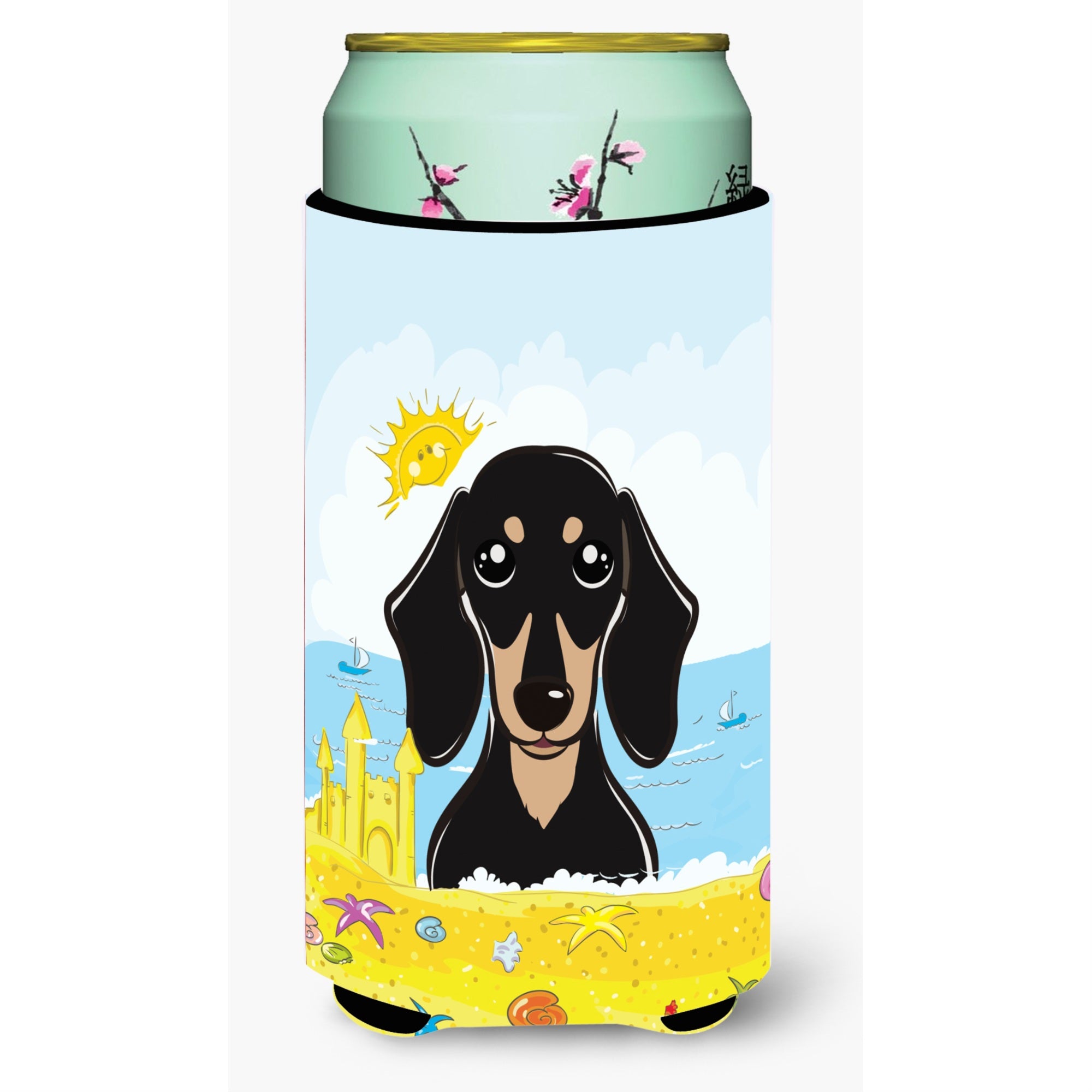 Caroline'S Treasures Bb2083Tbc Smooth Black And Tan Dachshund Summer Beach Tall Boy Hugger Koozie, Multicolor