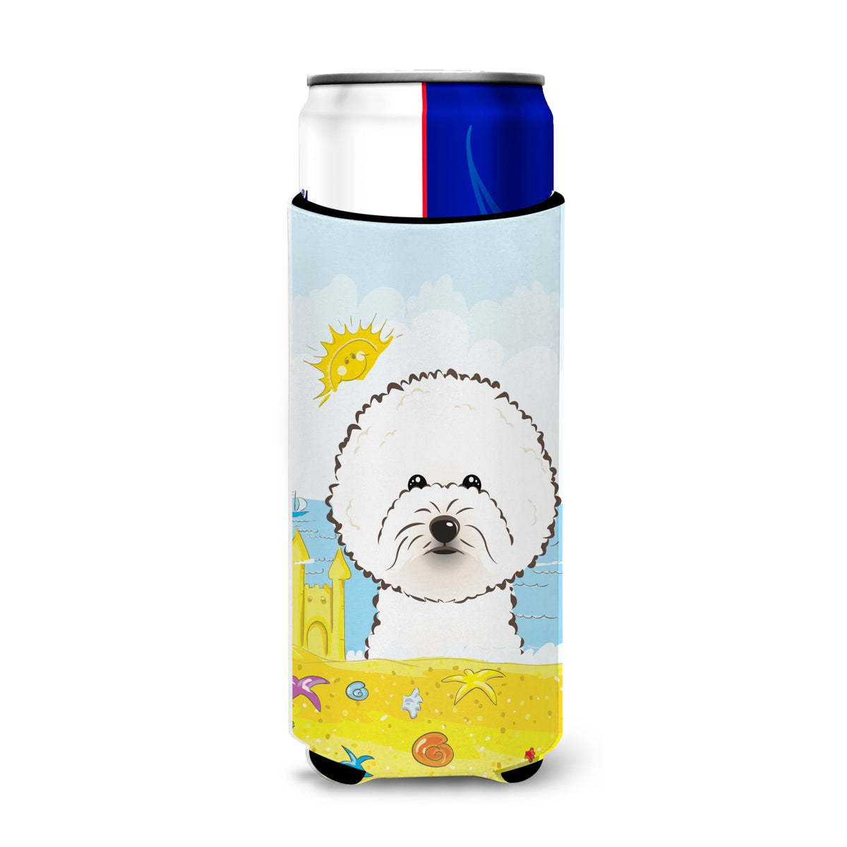 Caroline'S Treasures Bb2085Muk Bichon Frise Summer Beach Michelob Ultra Koozies For Slim Cans, Multicolor