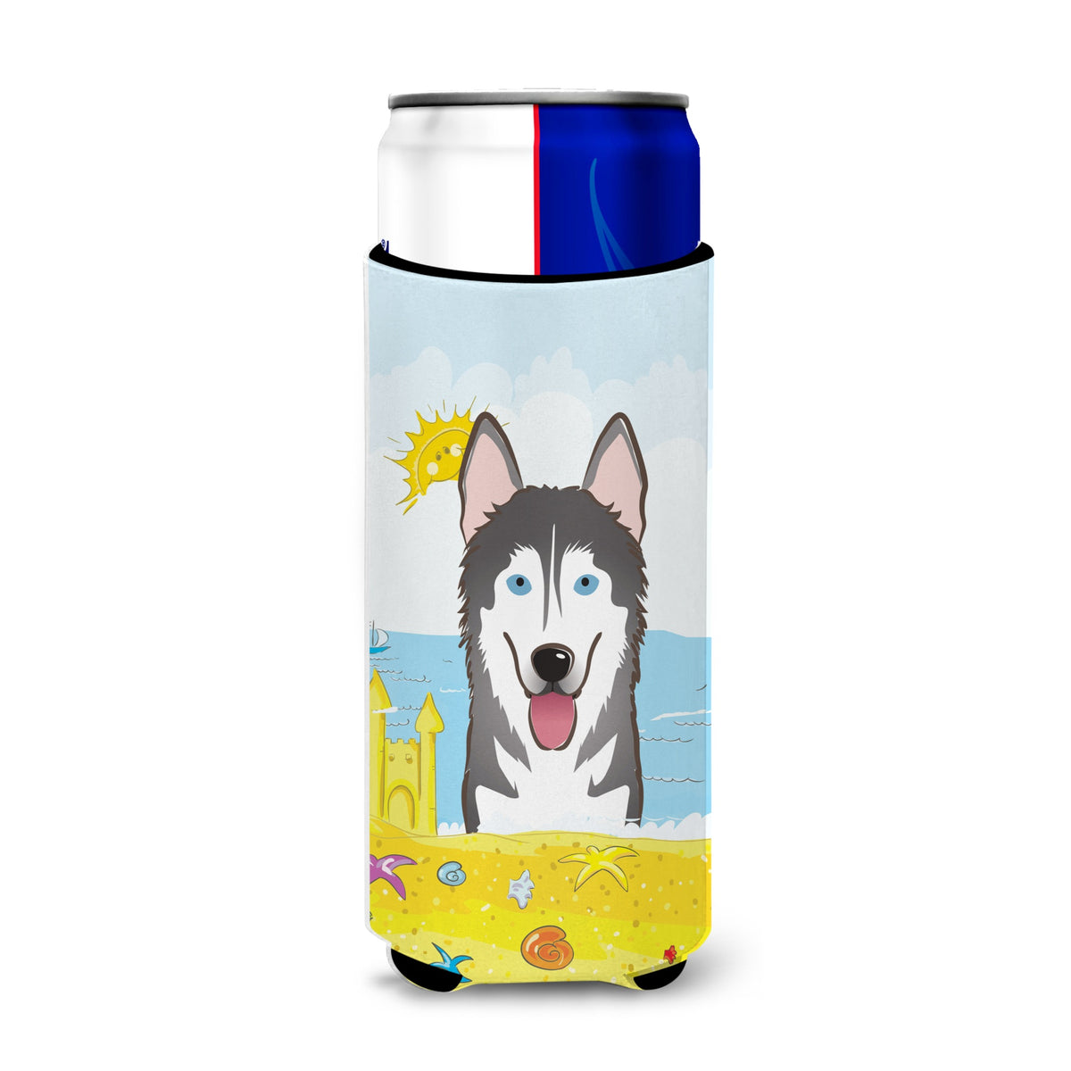Caroline'S Treasures Bb2086Muk Alaskan Malamute Summer Beach Michelob Ultra Koozies For Slim Cans, Multicolor