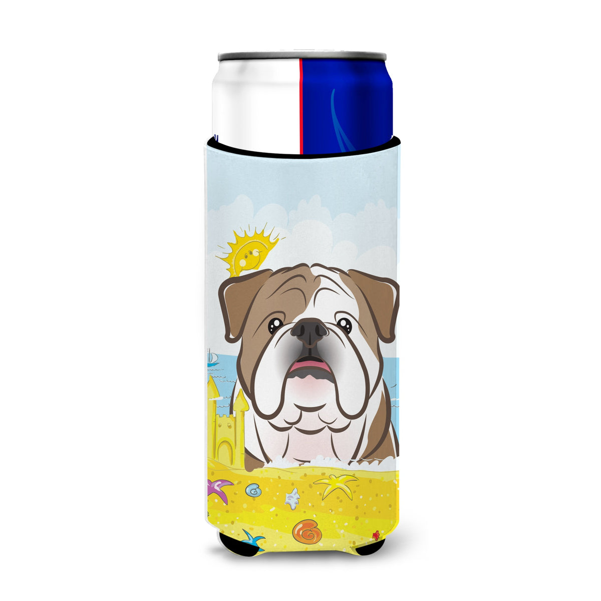 Caroline'S Treasures Bb2087Muk English Bulldog Summer Beach Michelob Ultra Koozies For Slim Cans, Multicolor