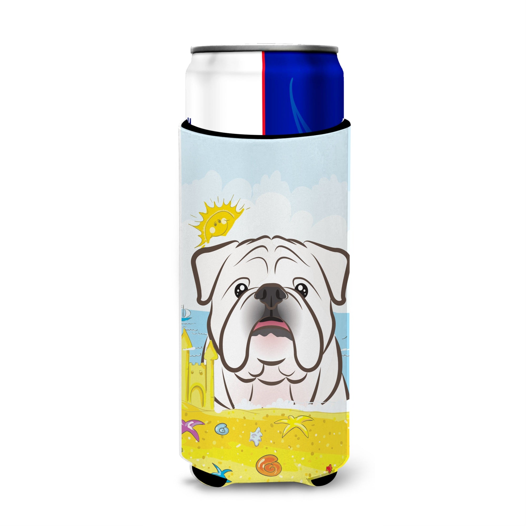 Caroline'S Treasures Bb2088Muk White English Bulldog Summer Beach Michelob Ultra Koozies For Slim Cans, Multicolor