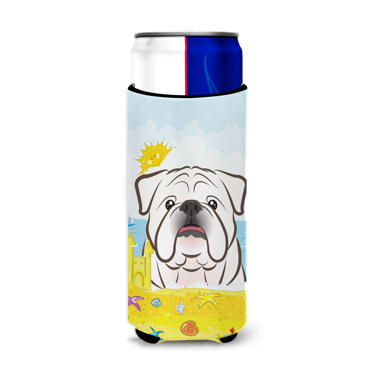 Caroline'S Treasures Bb2088Muk White English Bulldog Summer Beach Michelob Ultra Koozies For Slim Cans, Multicolor