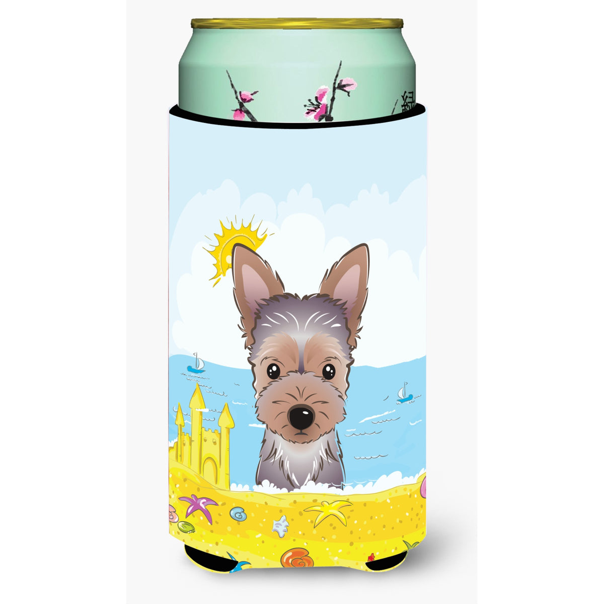 Caroline'S Treasures Bb2100Tbc Yorkie Puppy Summer Beach Tall Boy Hugger Koozie, Multicolor
