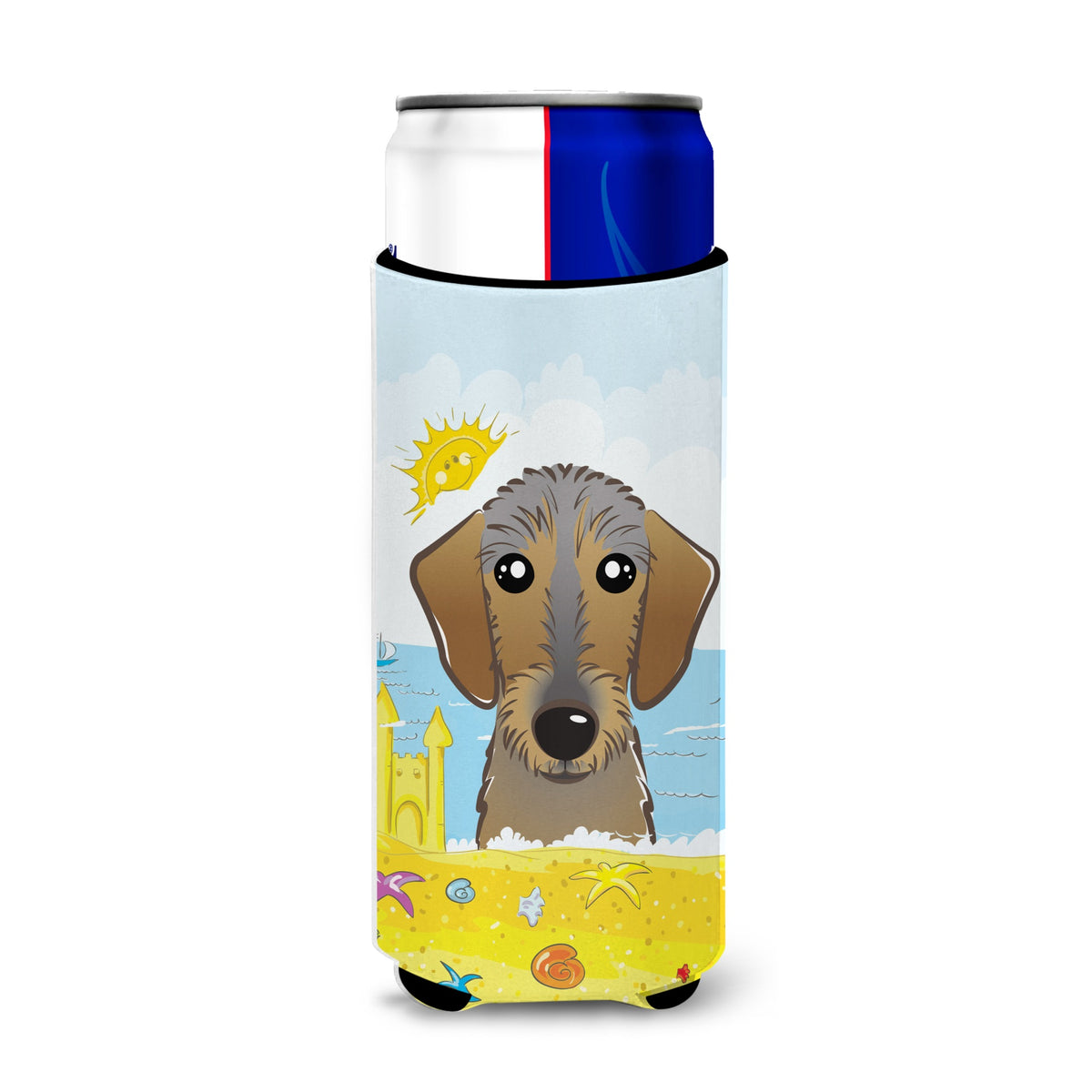 Caroline'S Treasures Bb2101Muk Wirehaired Dachshund Summer Beach Michelob Ultra Koozies For Slim Cans, Multicolor