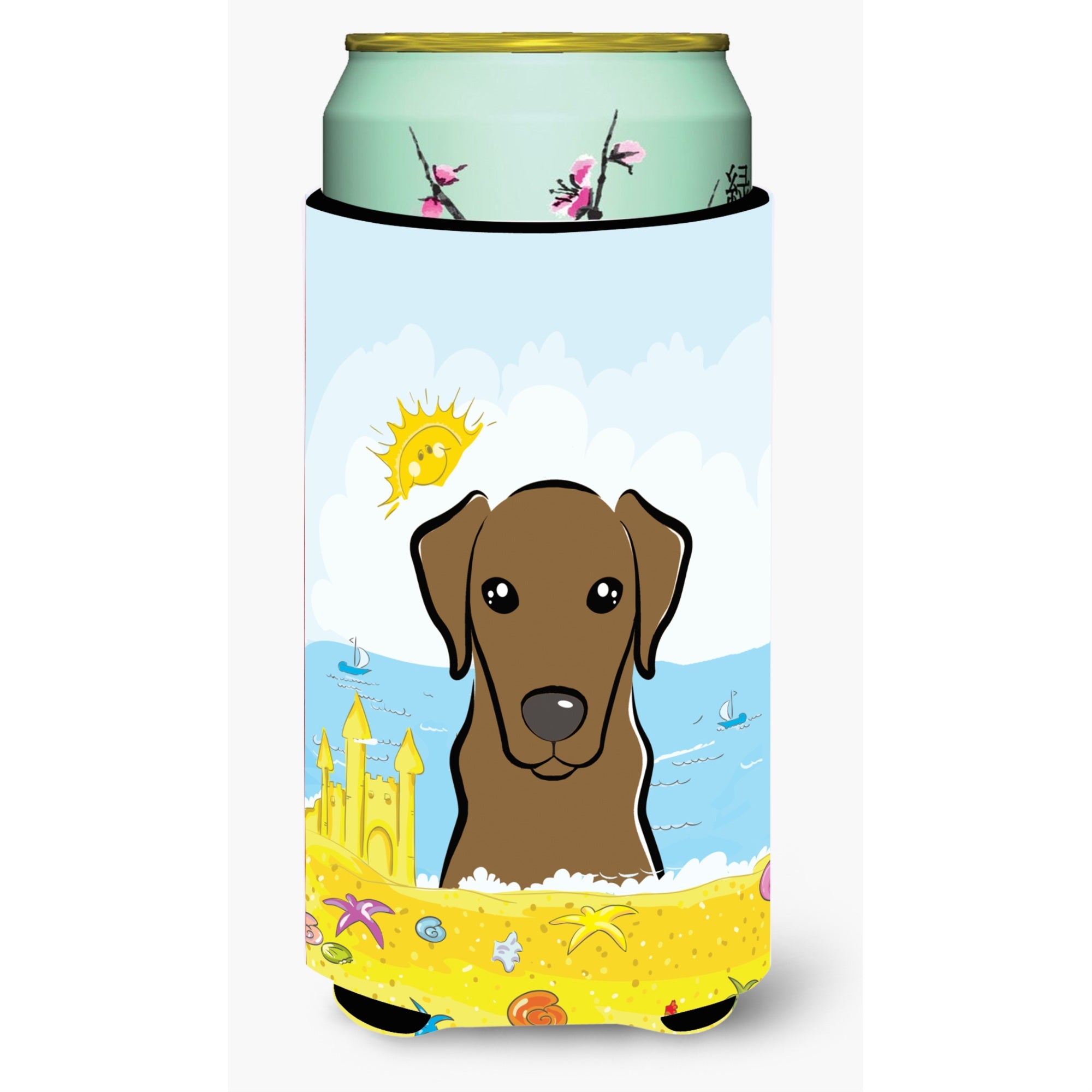 Caroline'S Treasures Bb2102Tbc Chocolate Labrador Summer Beach Tall Boy Hugger Koozie, Multicolor