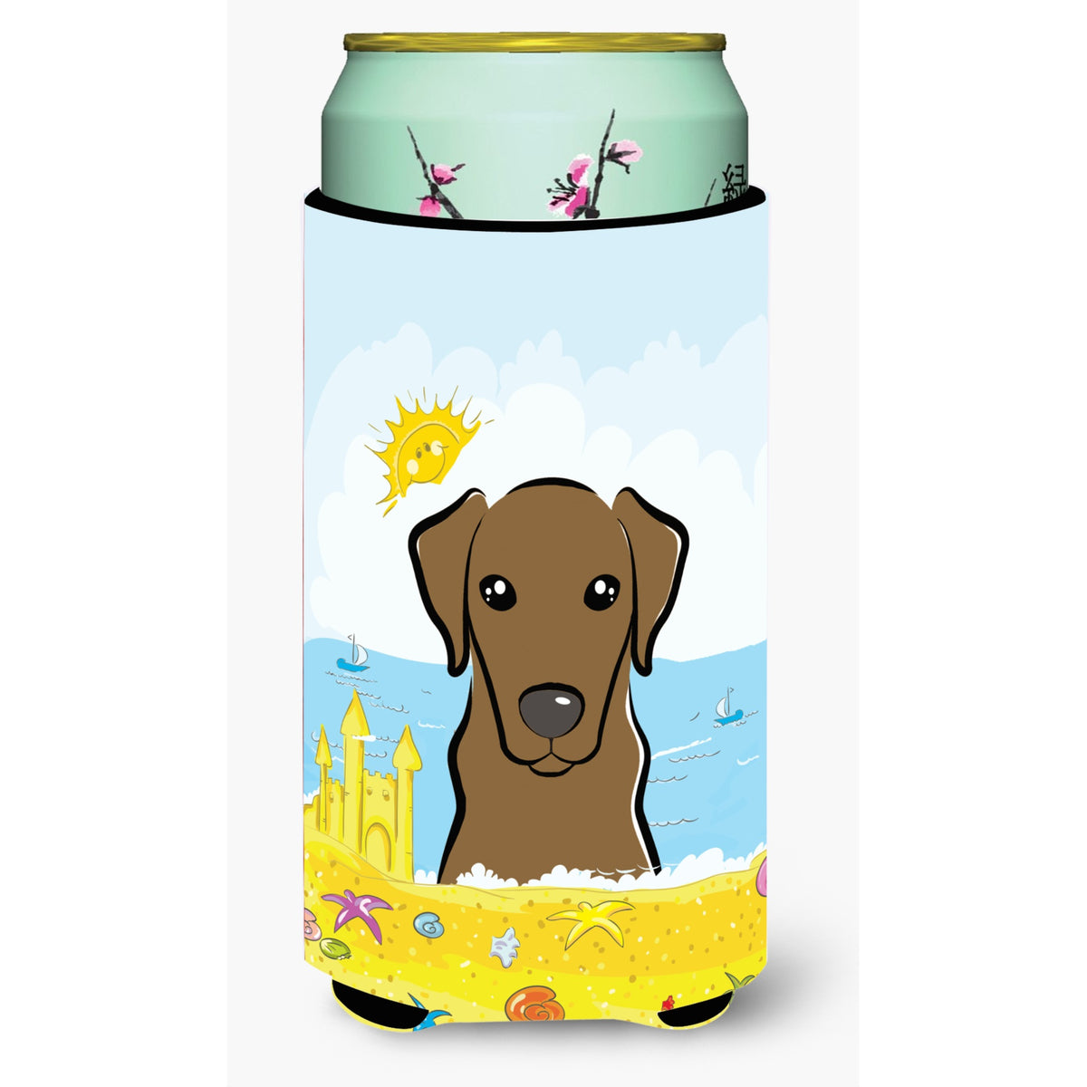 Caroline'S Treasures Bb2102Tbc Chocolate Labrador Summer Beach Tall Boy Hugger Koozie, Multicolor