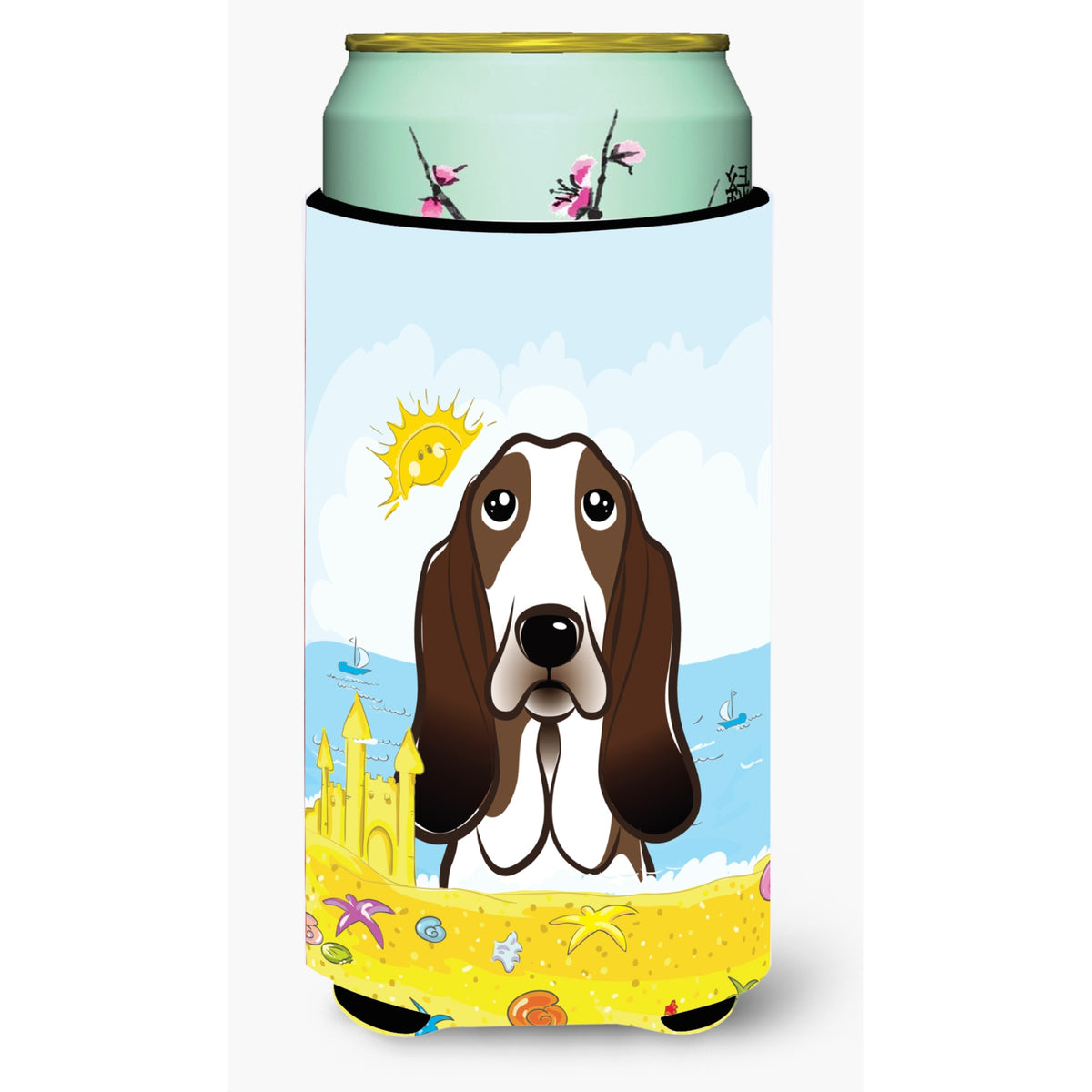 Caroline'S Treasures Bb2111Tbc Basset Hound Summer Beach Tall Boy Hugger Koozie, Multicolor
