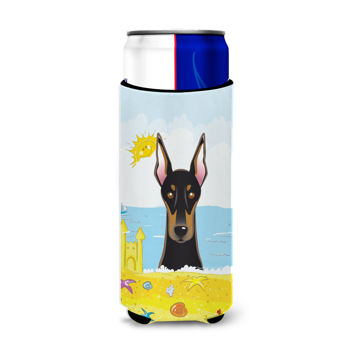 Caroline'S Treasures Bb2113Muk Doberman Summer Beach Michelob Ultra Koozies For Slim Cans, Multicolor