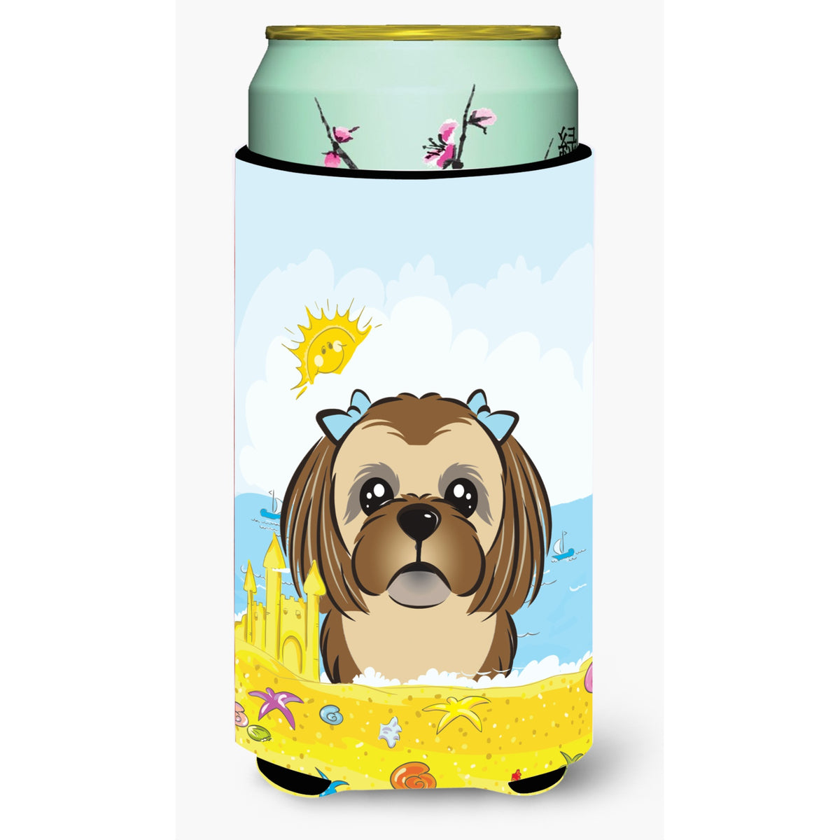 Caroline'S Treasures Bb2117Tbc Chocolate Brown Shih Tzu Summer Beach Tall Boy Hugger Koozie, Multicolor