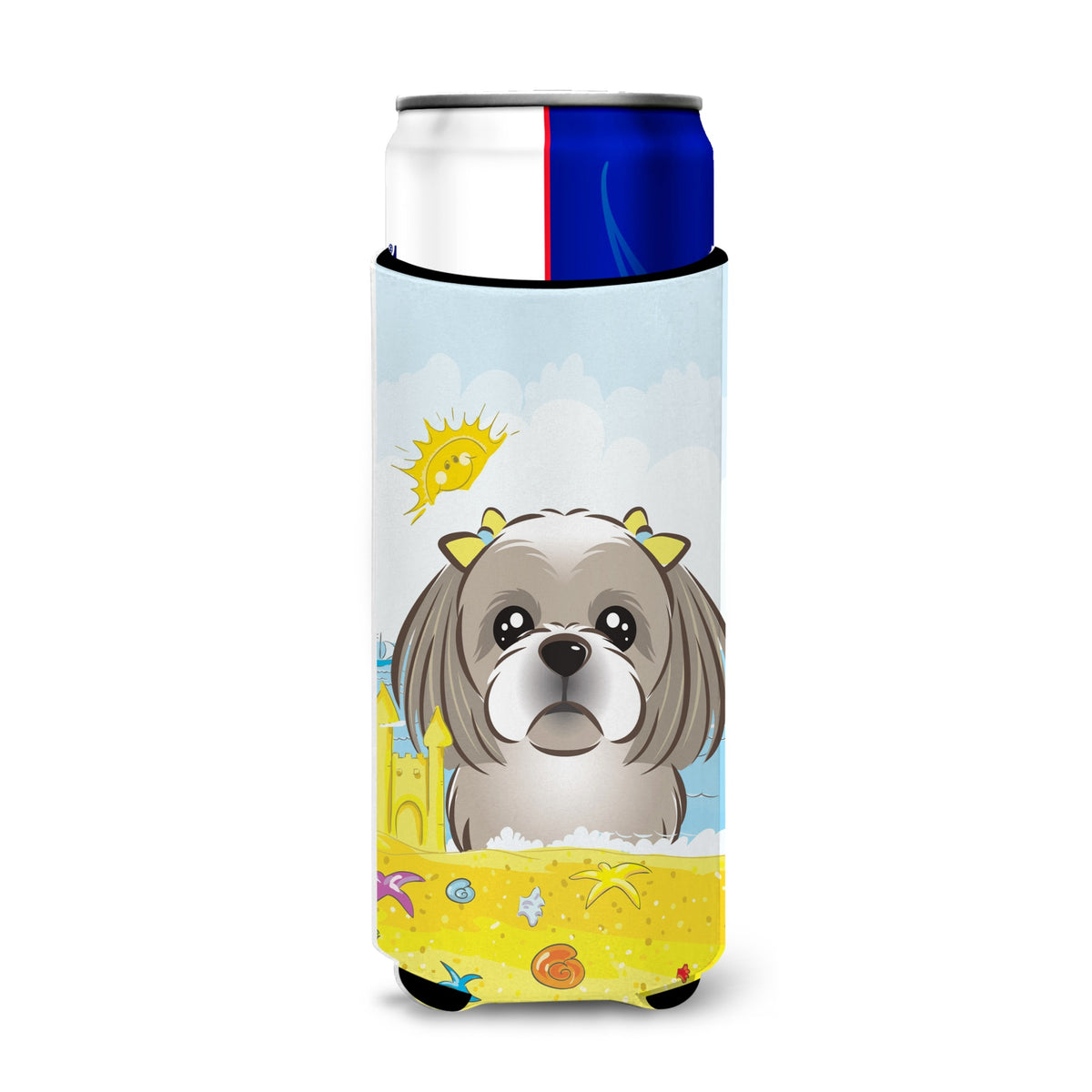 Caroline'S Treasures Bb2118Muk Gray Silver Shih Tzu Summer Beach Michelob Ultra Koozies For Slim Cans, Multicolor