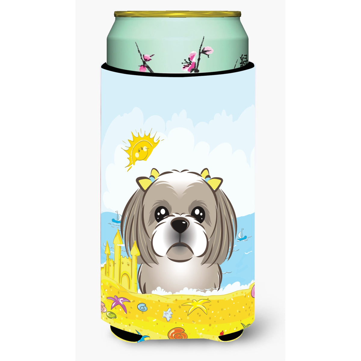 Caroline'S Treasures Bb2118Tbc Gray Silver Shih Tzu Summer Beach Tall Boy Hugger Koozie, Multicolor