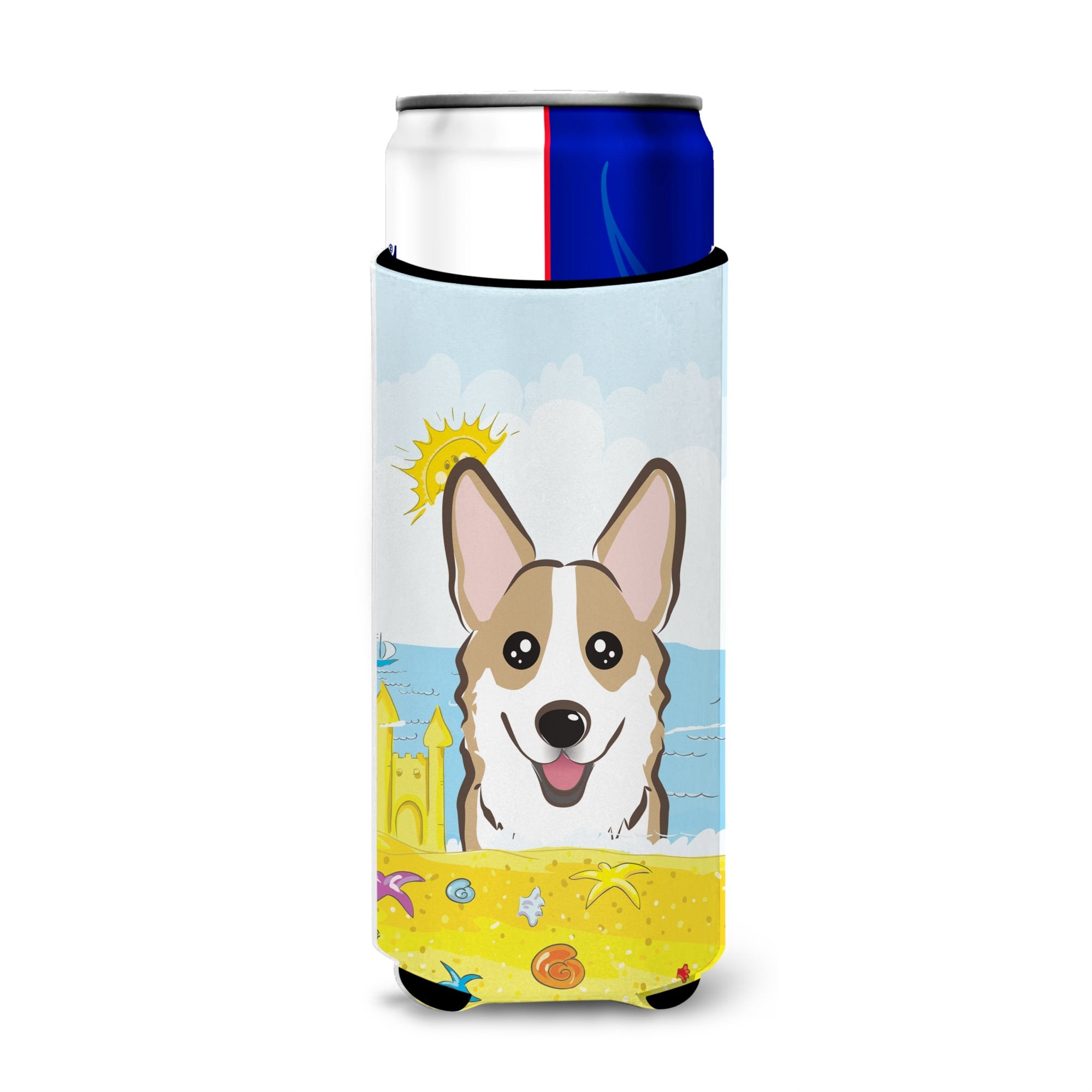 Caroline'S Treasures Bb2121Muk Sable Corgi Summer Beach Michelob Ultra Koozies For Slim Cans, Multicolor