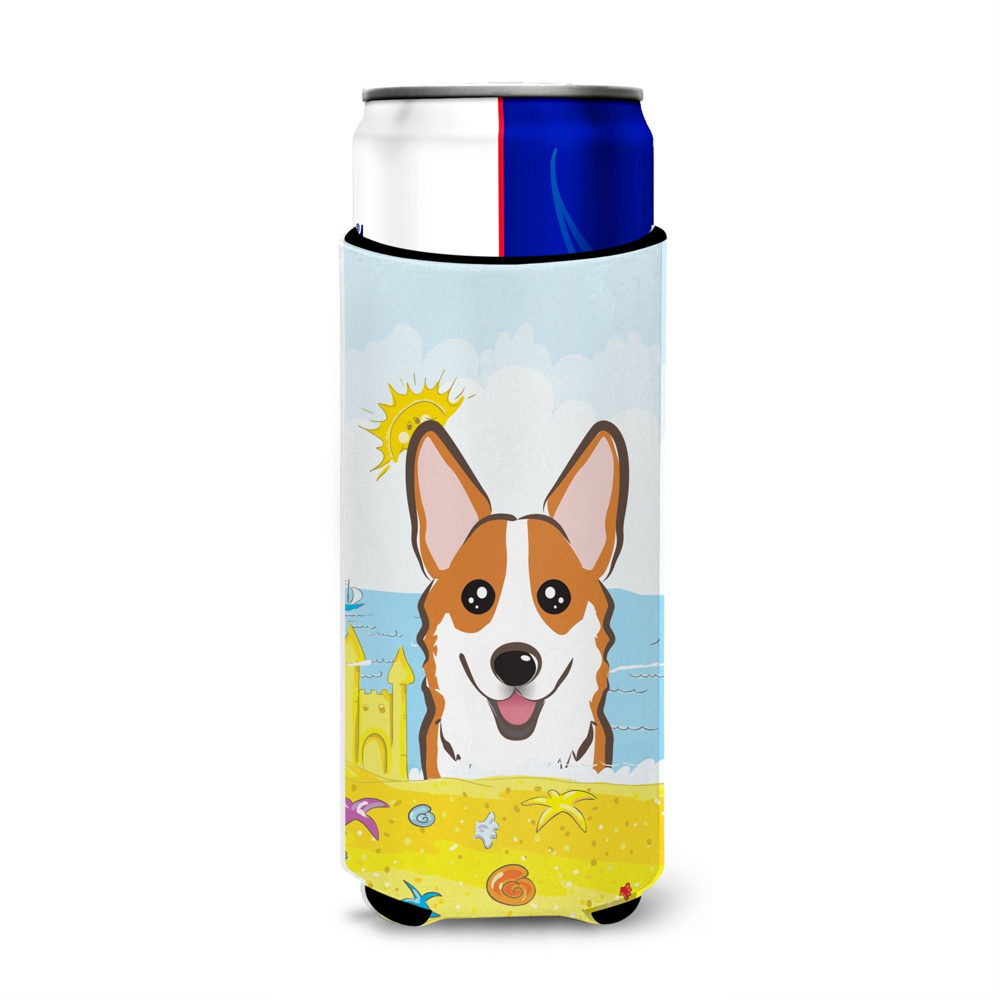 Caroline'S Treasures Bb2122Muk Red Corgi Summer Beach Michelob Ultra Koozies For Slim Cans, Multicolor