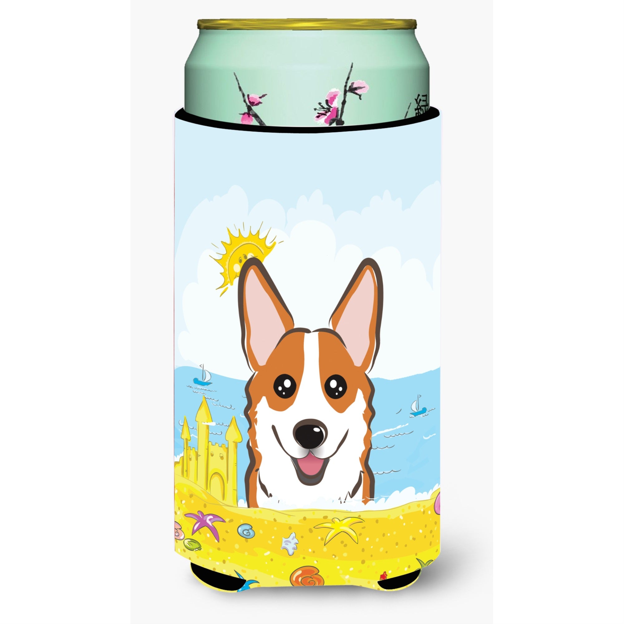 Caroline'S Treasures Bb2122Tbc Red Corgi Summer Beach Tall Boy Hugger Koozie, Multicolor