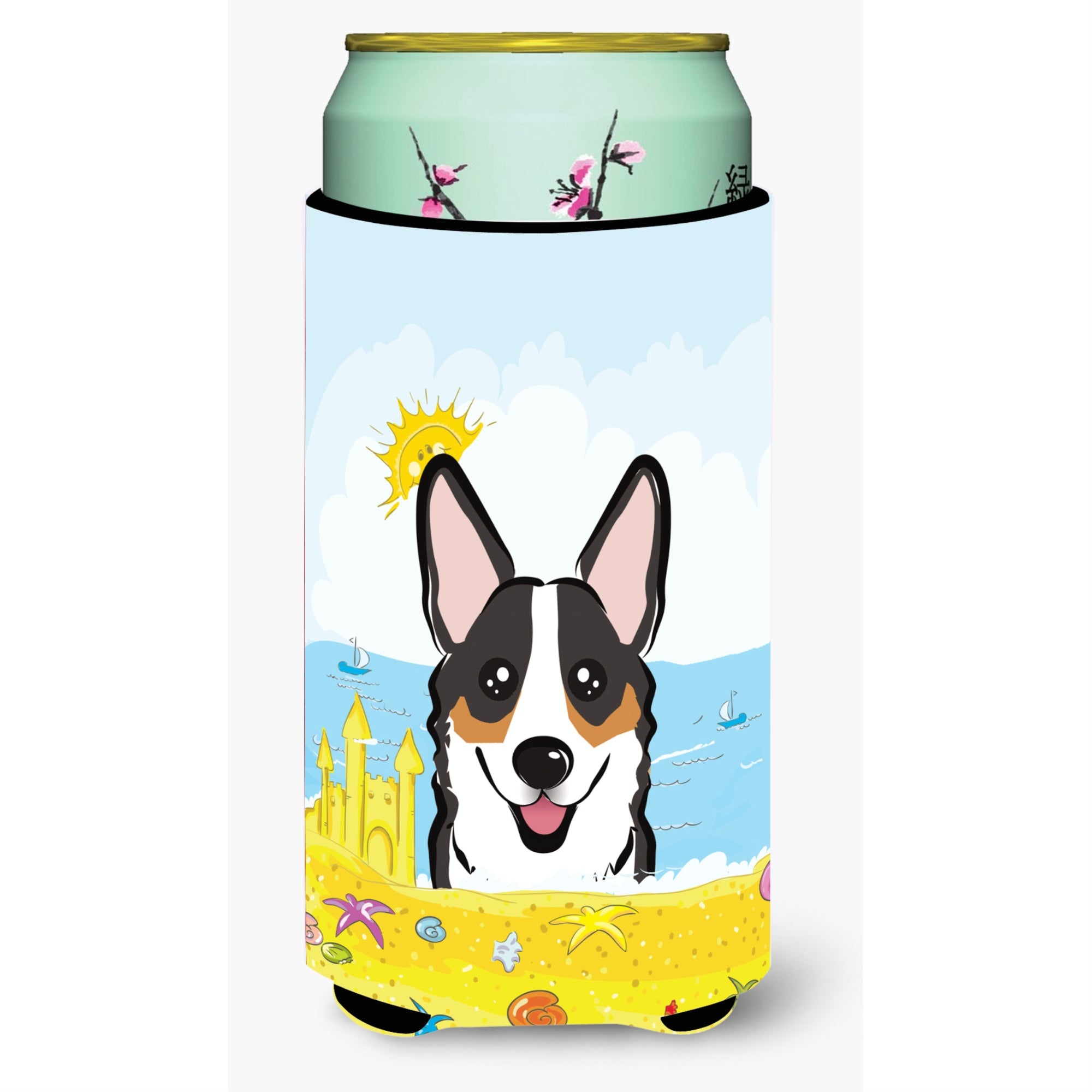 Caroline'S Treasures Bb2123Tbc Tricolor Corgi Summer Beach Tall Boy Hugger Koozie, Multicolor