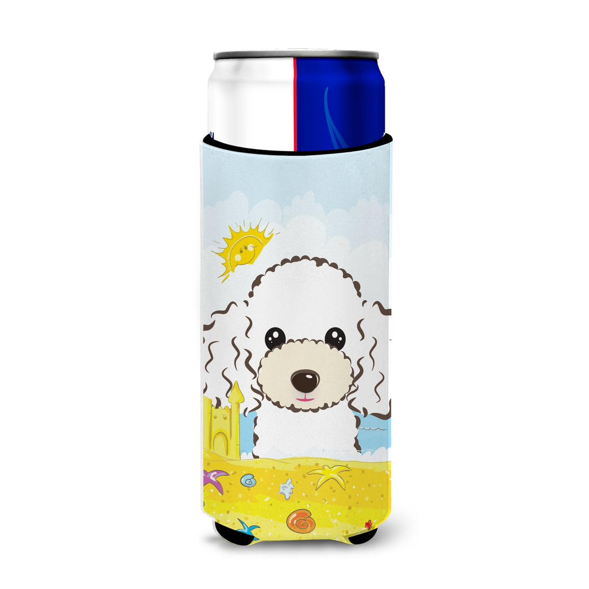 Caroline'S Treasures Bb2125Muk White Poodle Summer Beach Michelob Ultra Koozies For Slim Cans, Multicolor