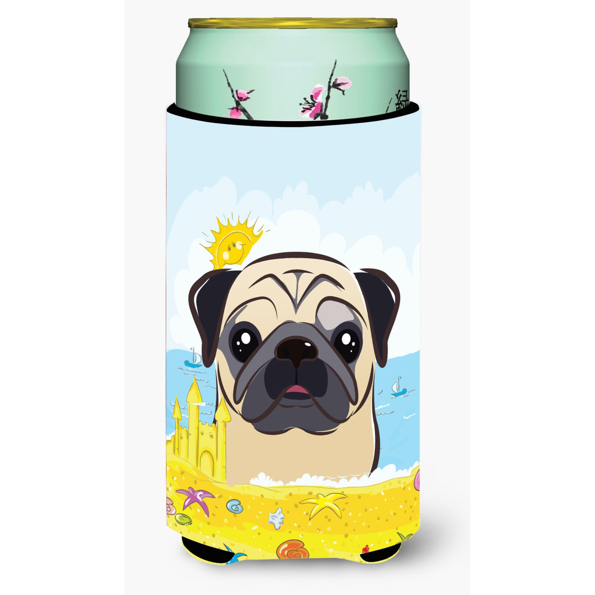 Caroline'S Treasures Bb2130Tbc Fawn Pug Summer Beach Tall Boy Hugger Koozie, Multicolor