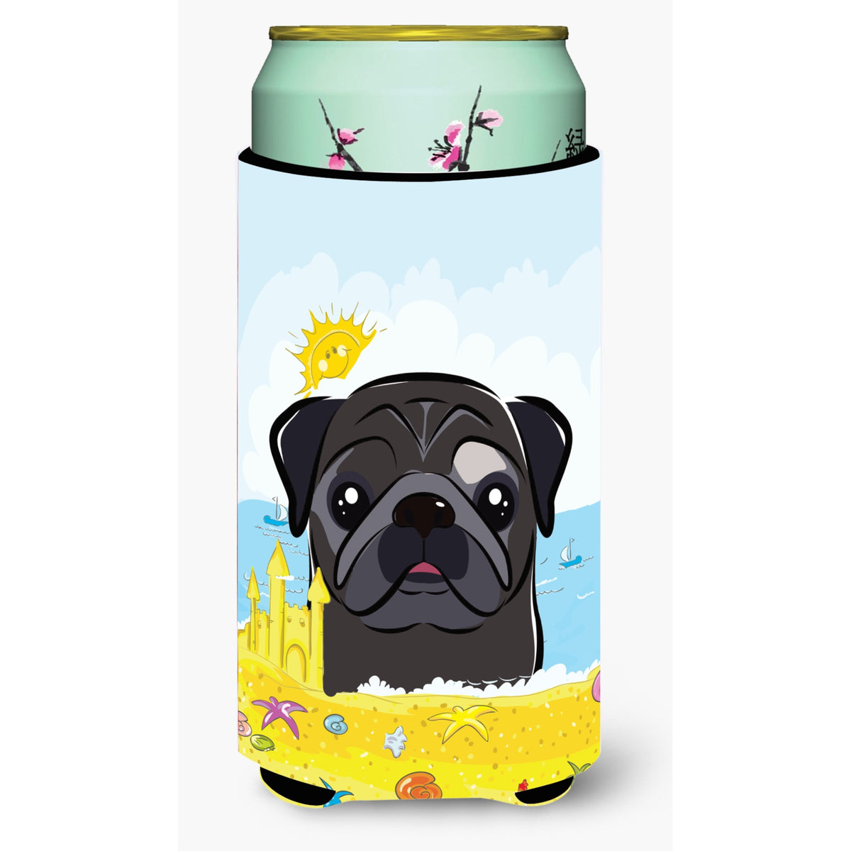 Caroline'S Treasures Bb2131Tbc Black Pug Summer Beach Tall Boy Hugger Koozie, Multicolor