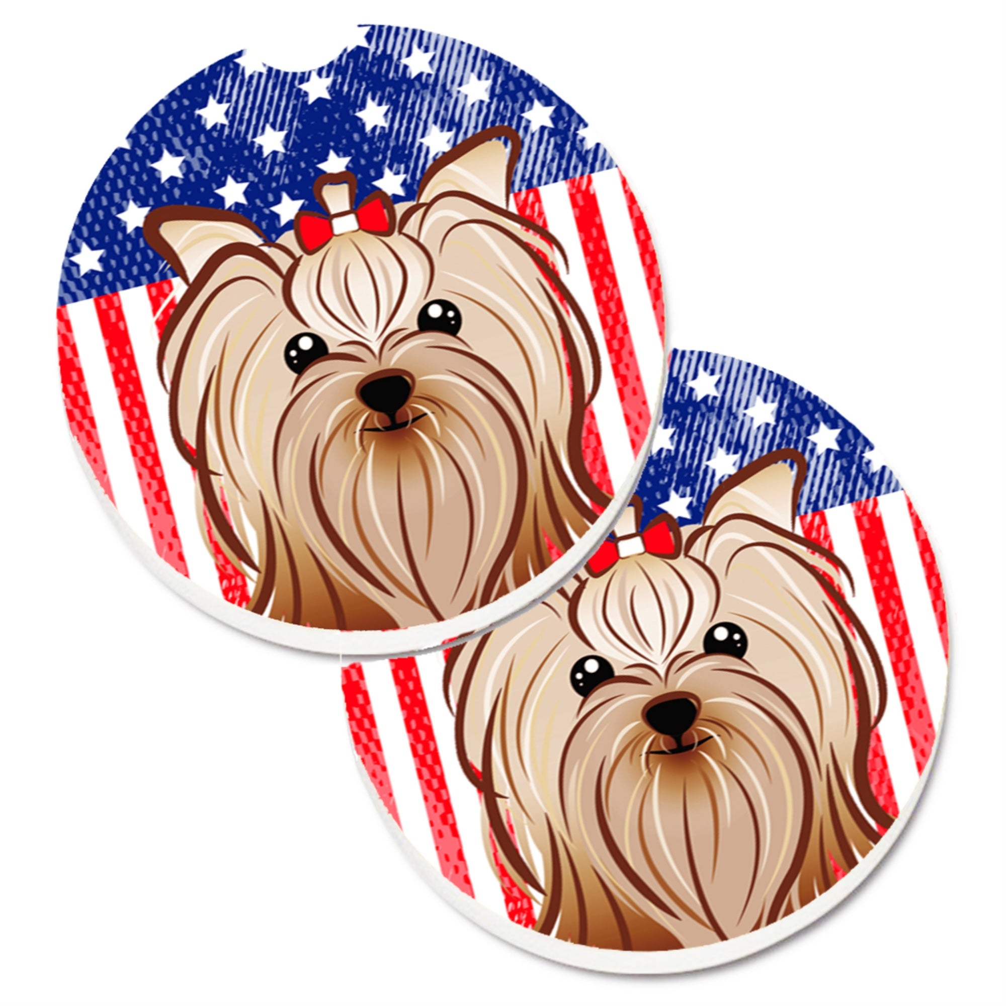 Caroline'S Treasures American Flag & Yorkie Yorkishire Terrier Set Of 2 Cup Holder Car Coasters Bb2134Carc, 2.56, Multicolor